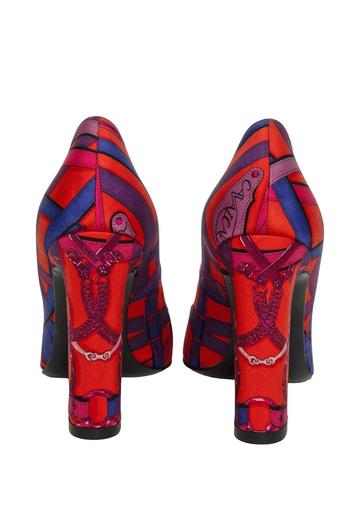 Hermes Size 36 Cavalcadour Silk Scarf Print Square Toe Pumps - Image 4