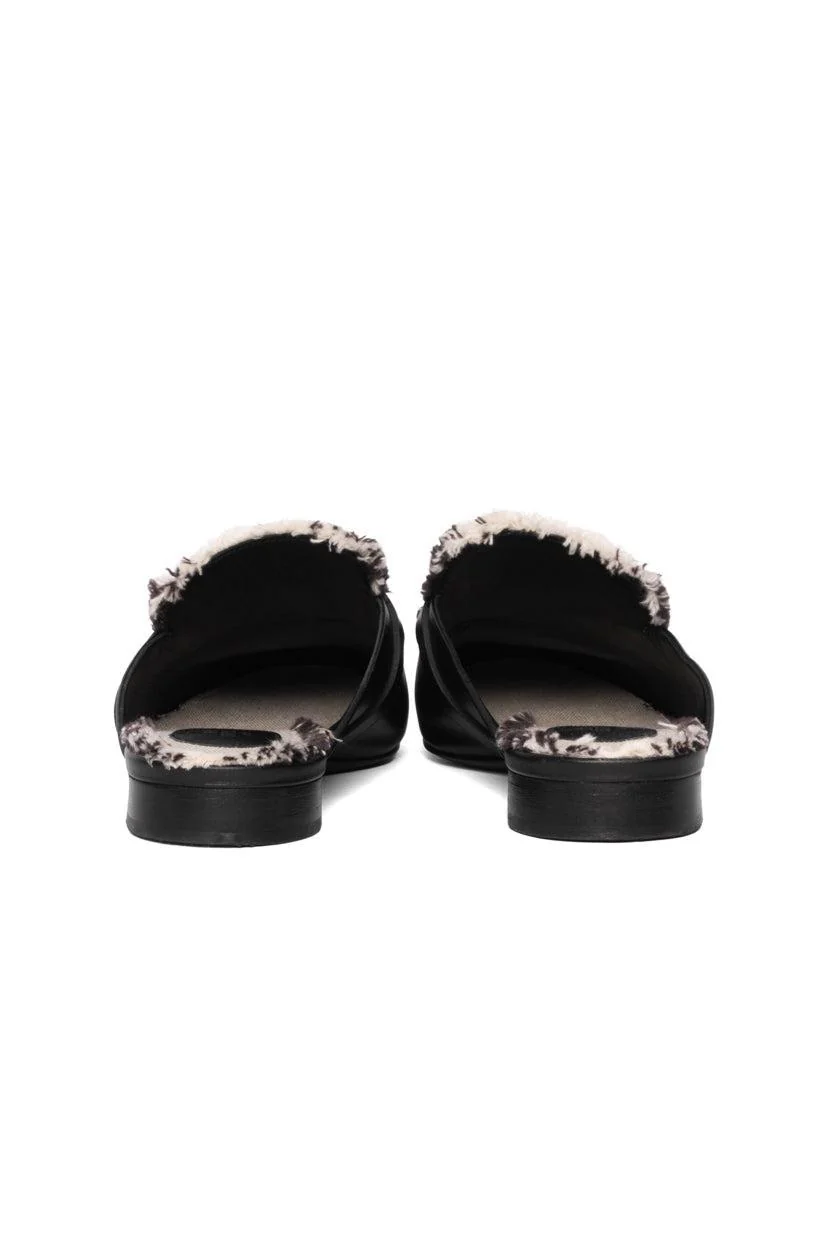 Hermes Size 38 Toile Calfskin Fringe Oz Mules - Image 4