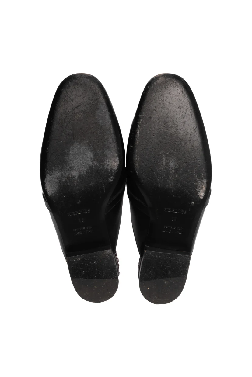Hermes Size 38 Toile Calfskin Fringe Oz Mules - Image 6