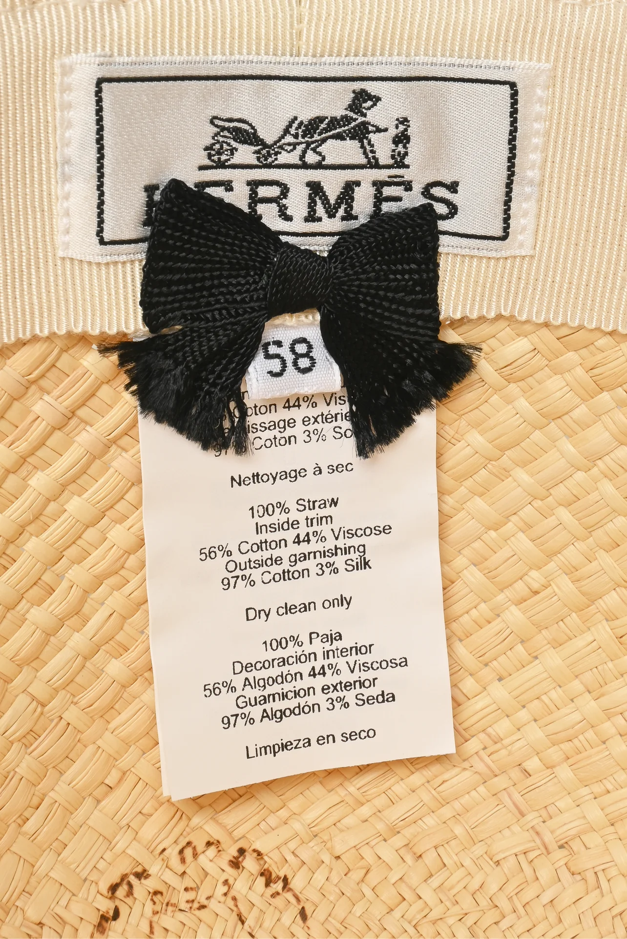 Hermes Size 58 Carrousel Brides De Gala Printed Ribbon Panama Straw Hat - Image 3