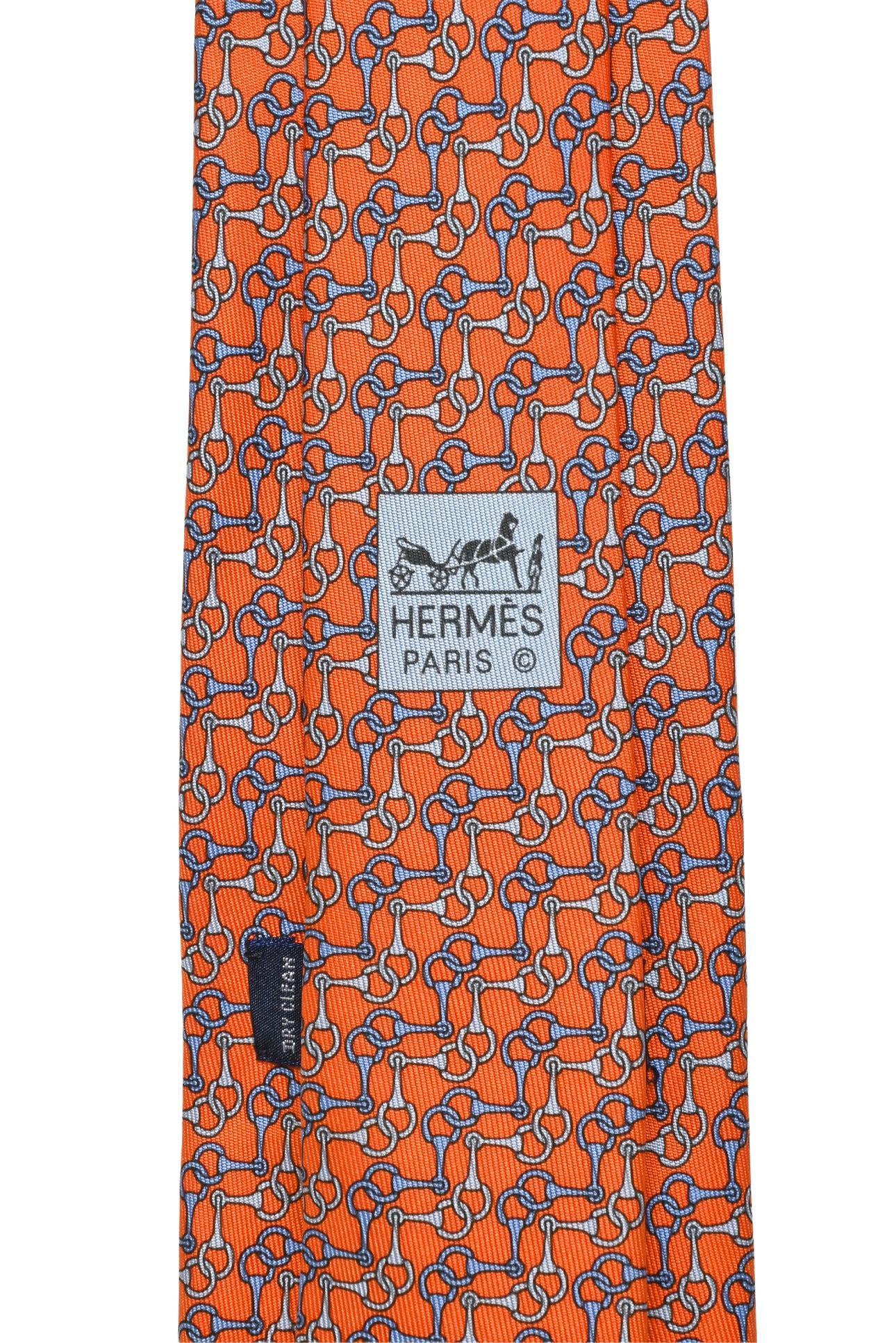 Hermes Size OS Men's Horse Bit Print Silk Tie - Image 3