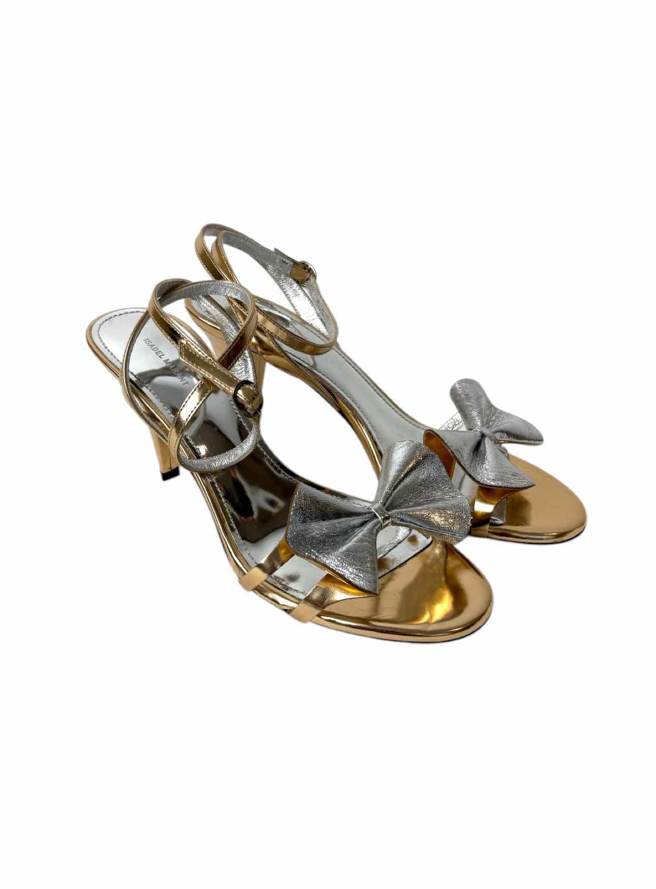 Isabel Marant Size 37 Metallic Bow Story Leather Sandals - Image 2