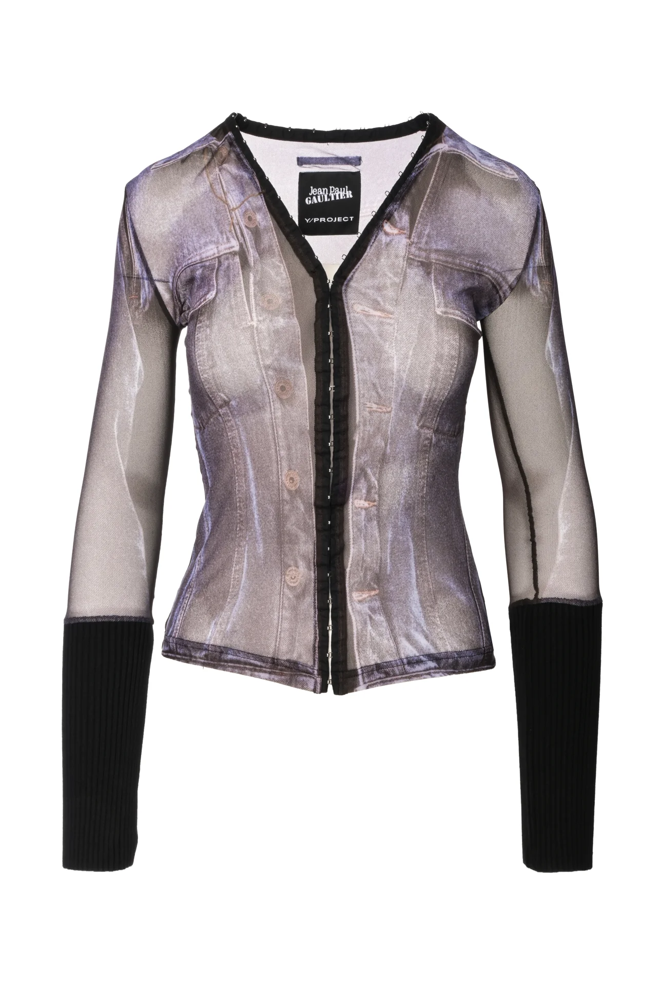 Jean Paul Gaultier x Y-Project Size 34 Trompe L'Oeil Hook & Eye Denim Mesh Top