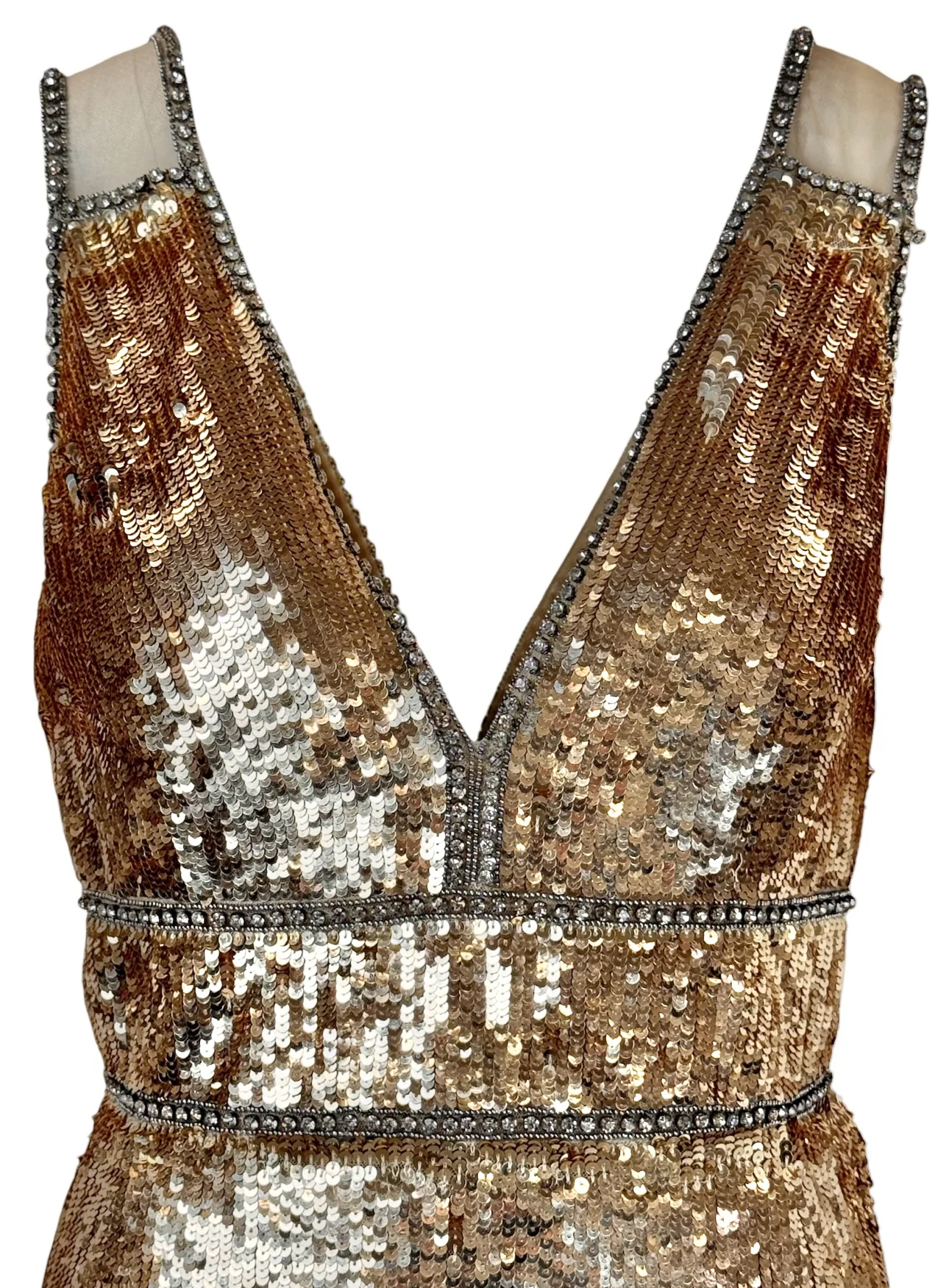 Jenny Packham Size 10 Sequin Embellished Deep V Sleeveless Dress - Image 3