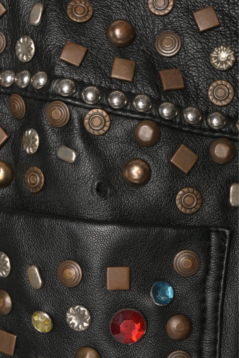 Jeremy Scott Size 10 Studded Fringe Leather Skirt - Image 4