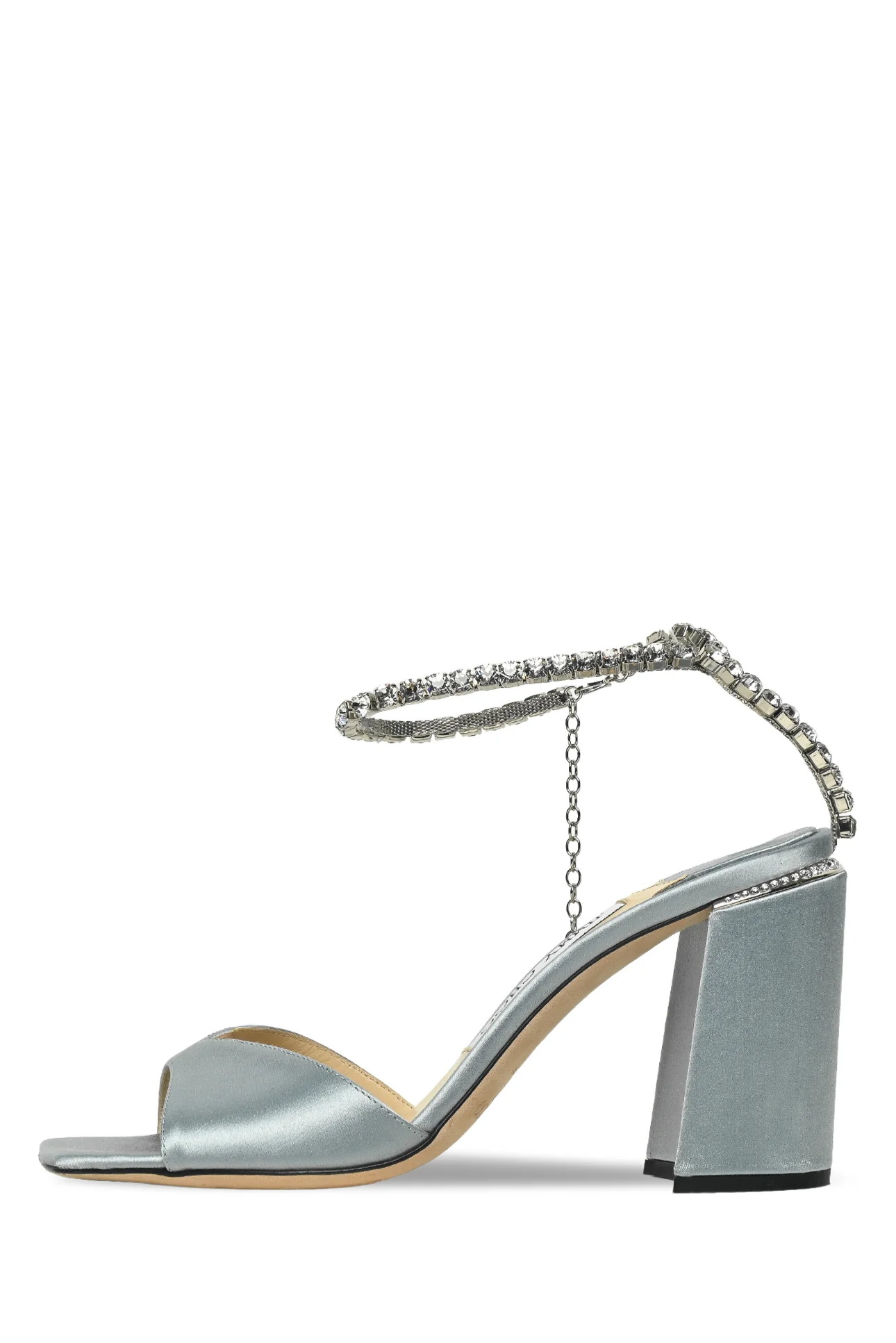 Jimmy Choo Size 37 Satin & Crystal Chain Saeda 85 Block Heel Sandals - Image 2