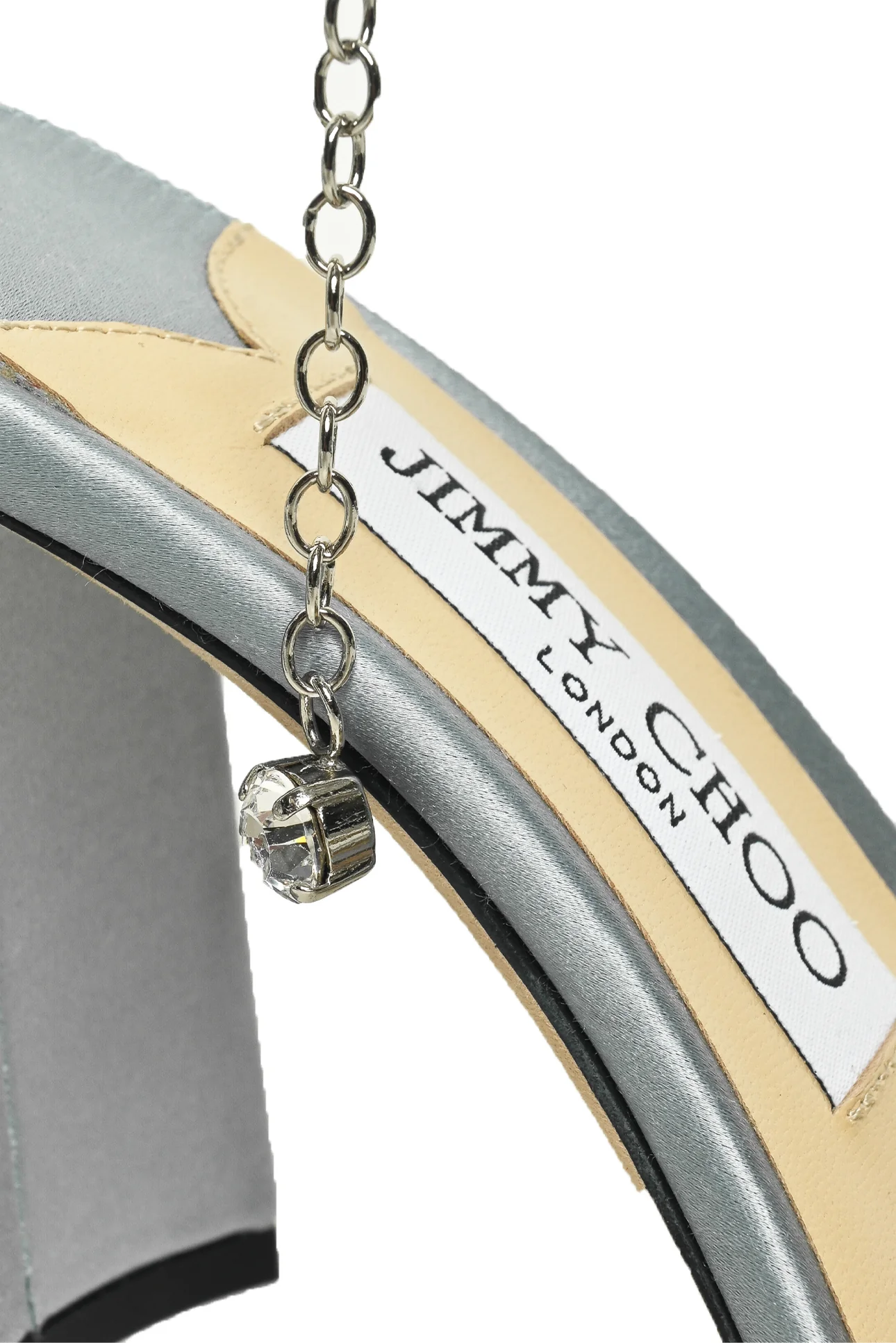 Jimmy Choo Size 37 Satin & Crystal Chain Saeda 85 Block Heel Sandals - Image 4