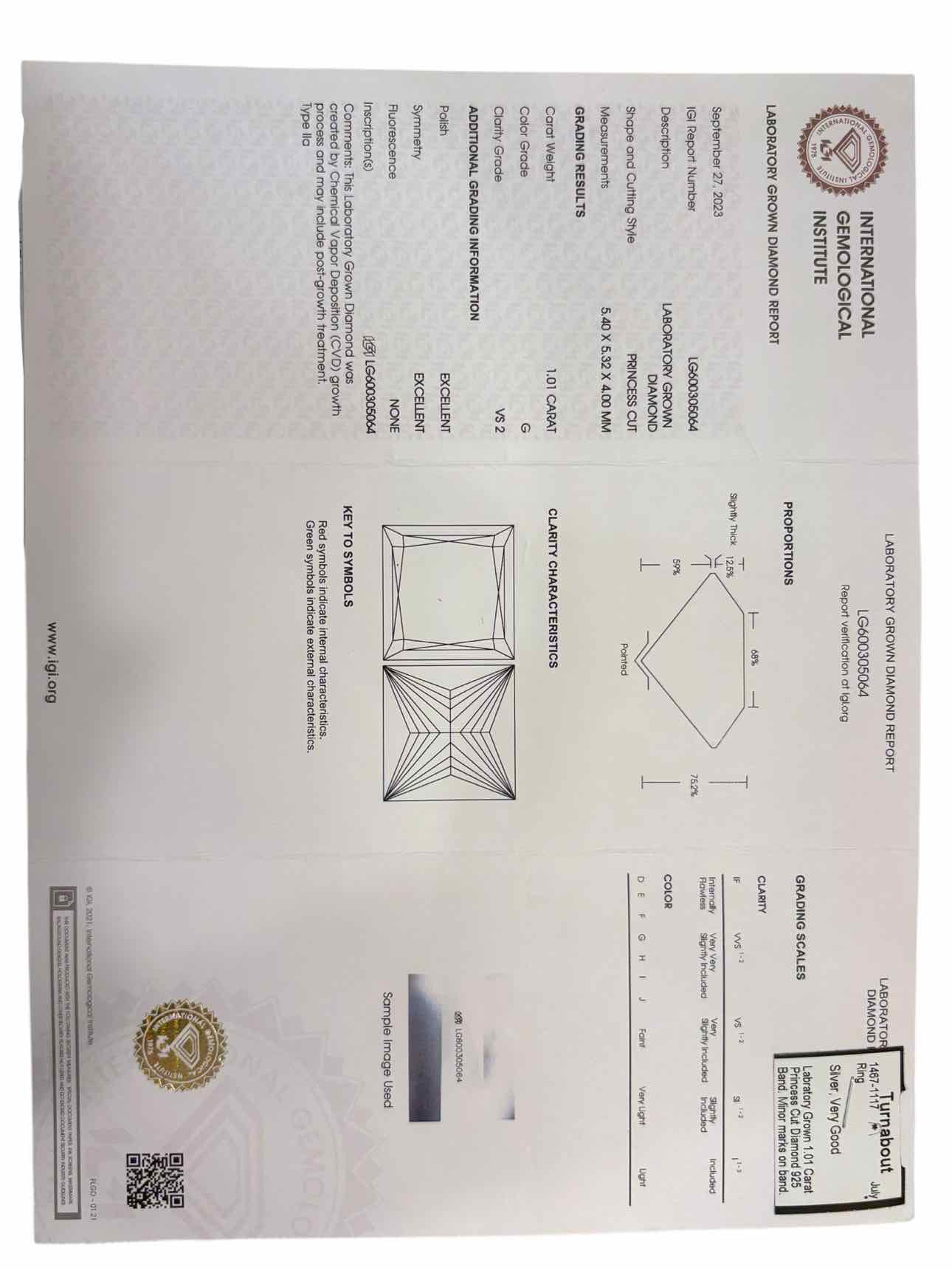 Labratory Grown 1.01 Carat Princess Cut Diamond Size 7 Ring - Image 5