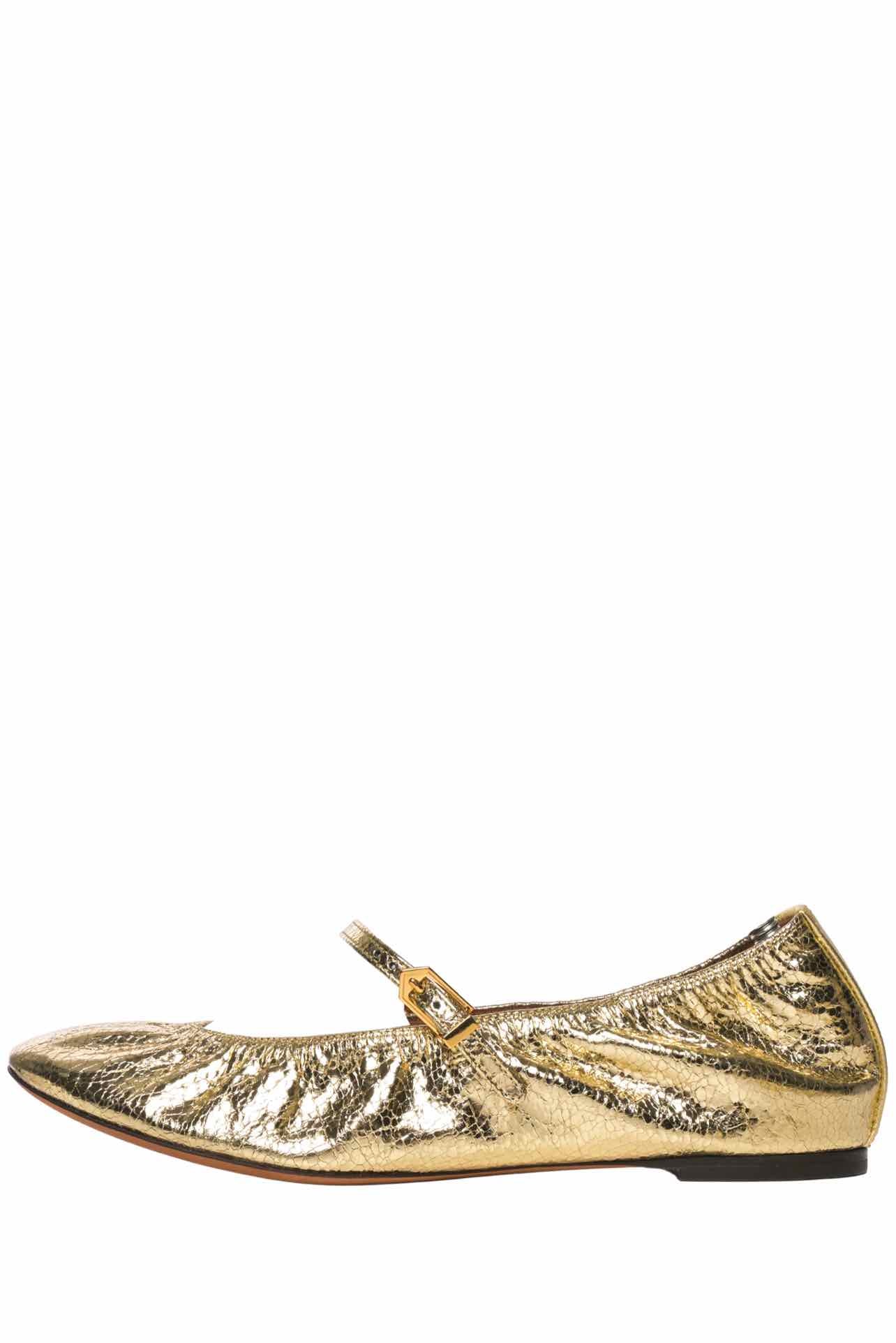 Lanvin Size 38 Gold Mary Jane Ballerina Flats - Image 3
