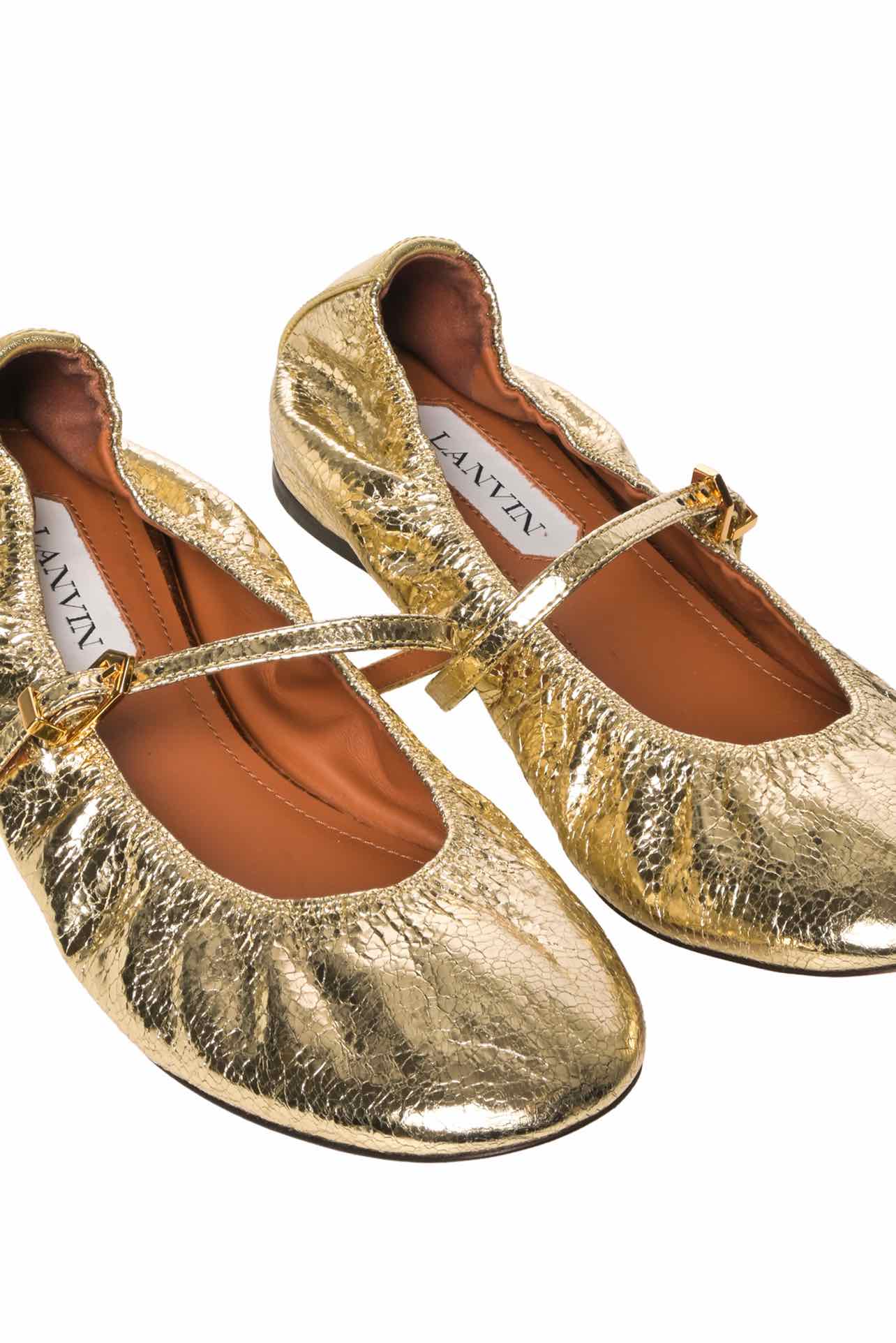 Lanvin Size 38 Gold Mary Jane Ballerina Flats - Image 4