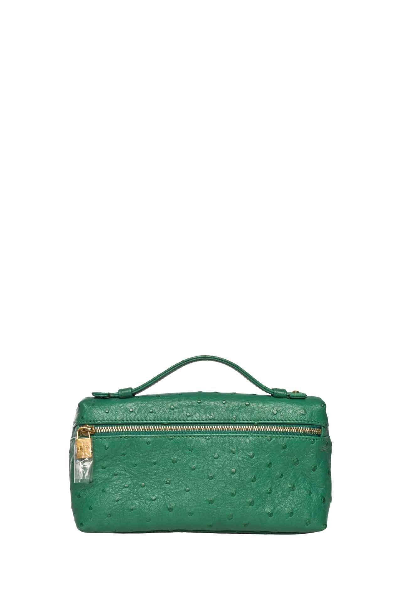 Loro Piana L19 Ostrich Leather Top Handle Pouch Purse