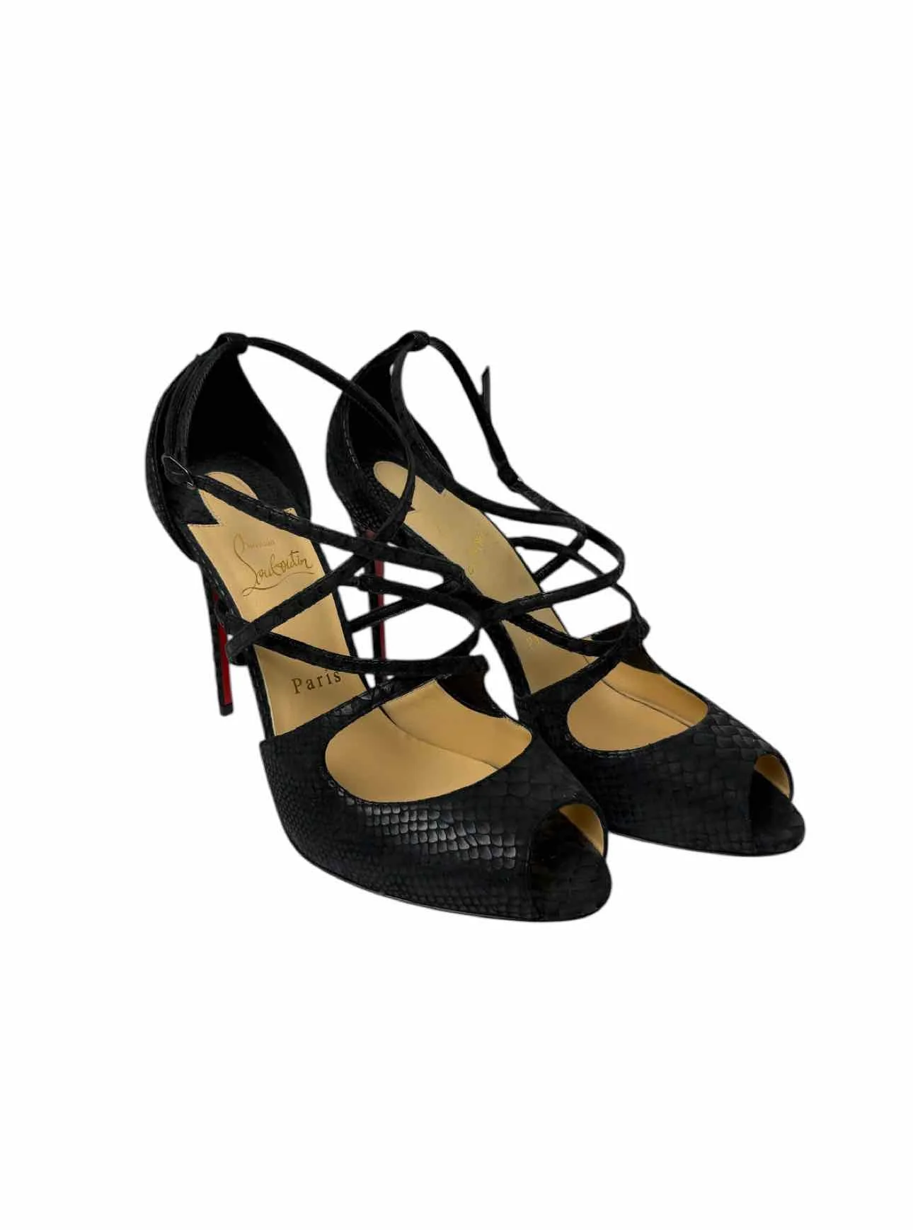 Louboutin Size 38.5 Embossed Snake Print Leather Pumps - Image 2