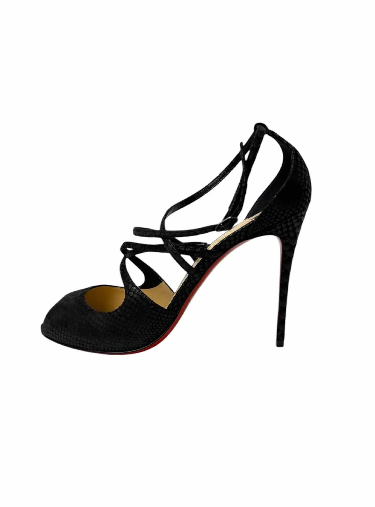 Louboutin Size 38.5 Embossed Snake Print Leather Pumps - Image 3