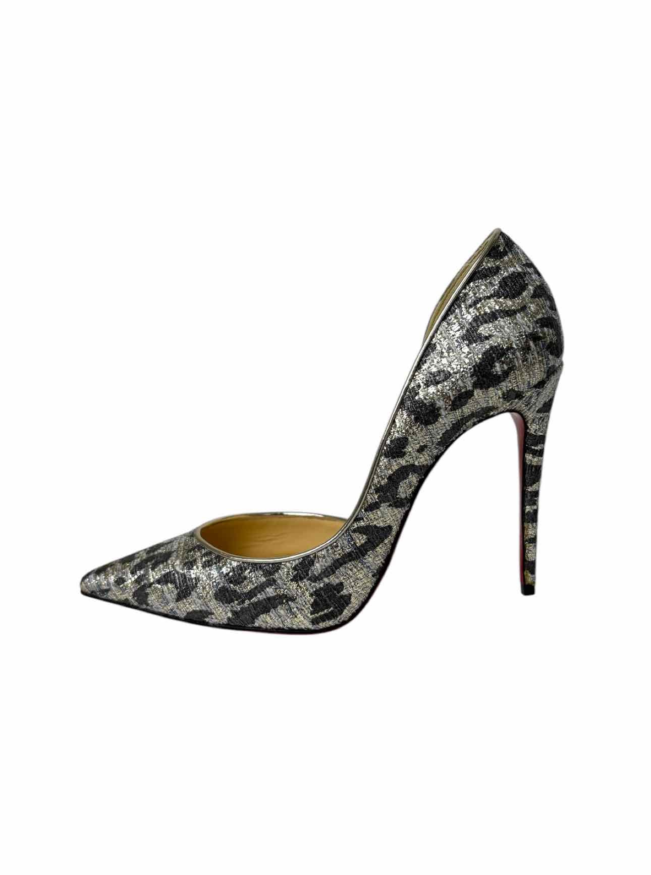 Louboutin Size 38.5 Metallic Animal Print Leather Pumps - Image 3