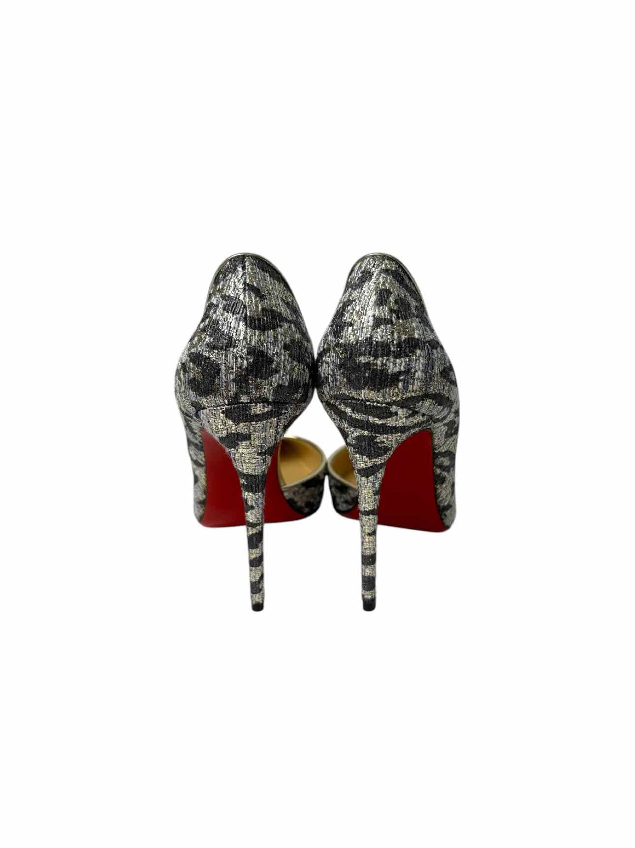 Louboutin Size 38.5 Metallic Animal Print Leather Pumps - Image 4