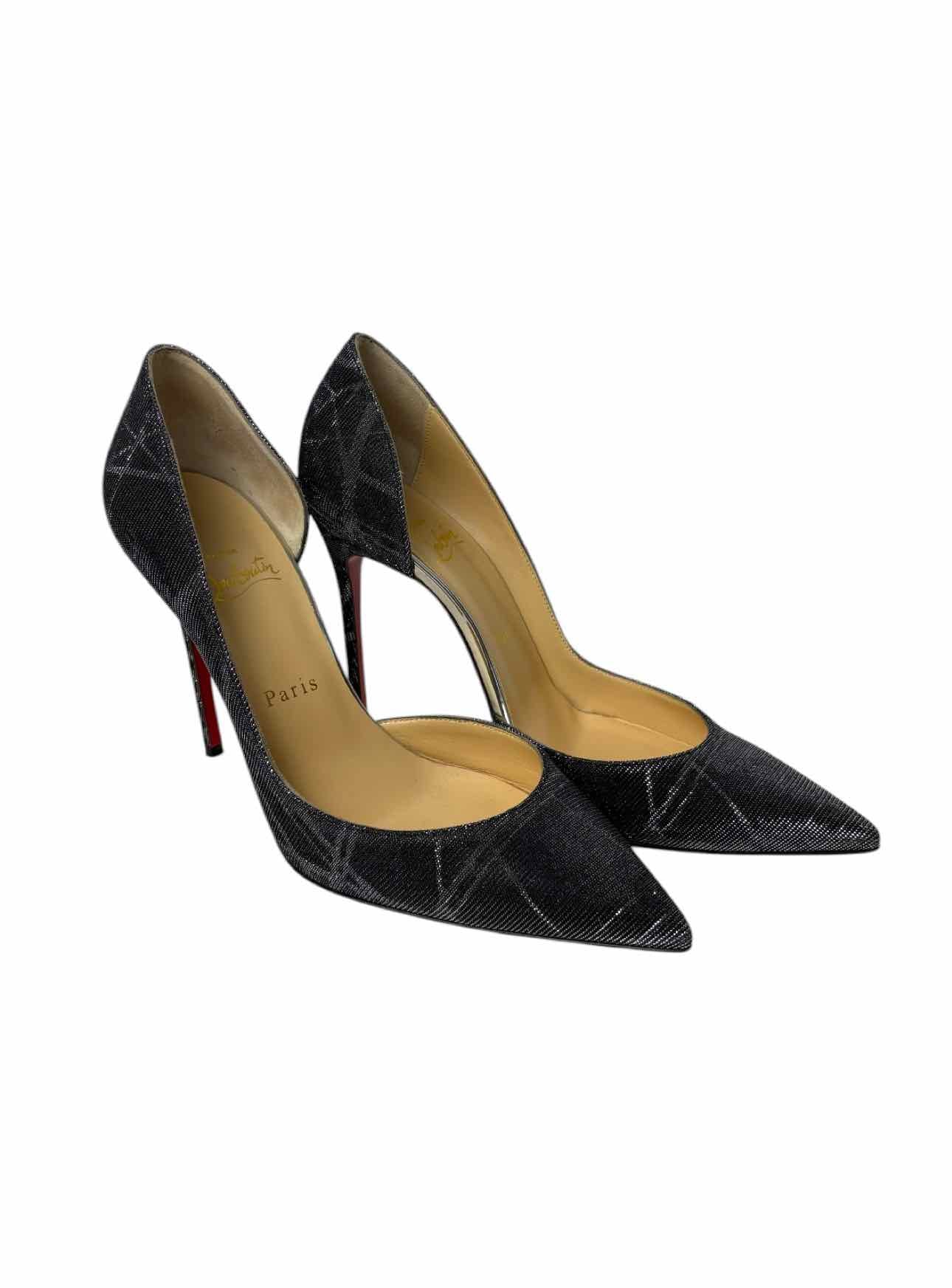 Louboutin Size 38 Metallic Glitter Fabric Pumps - Image 2