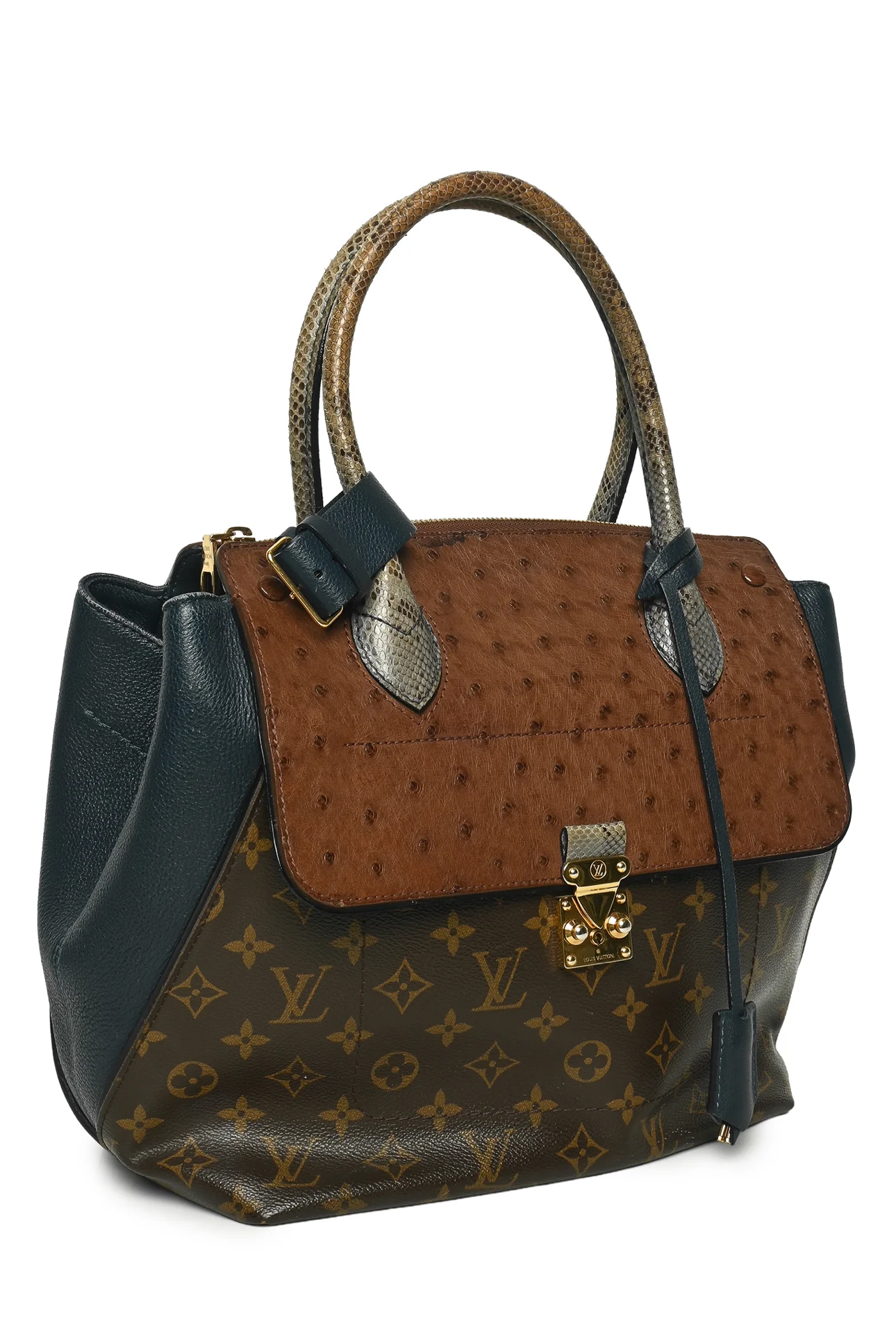 Louis Vuitton Canvas, Leather, Ostrich & Python Majestueux Exotique MM Tote - Image 2