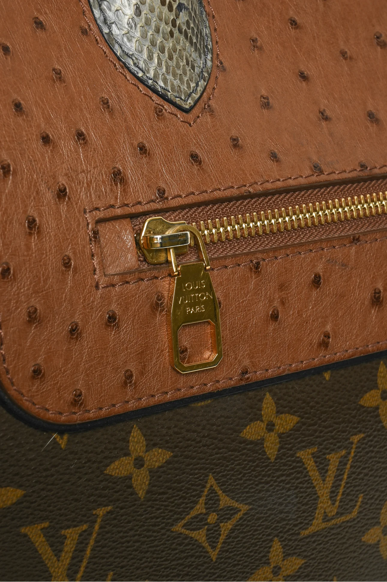 Louis Vuitton Canvas, Leather, Ostrich & Python Majestueux Exotique MM Tote - Image 6
