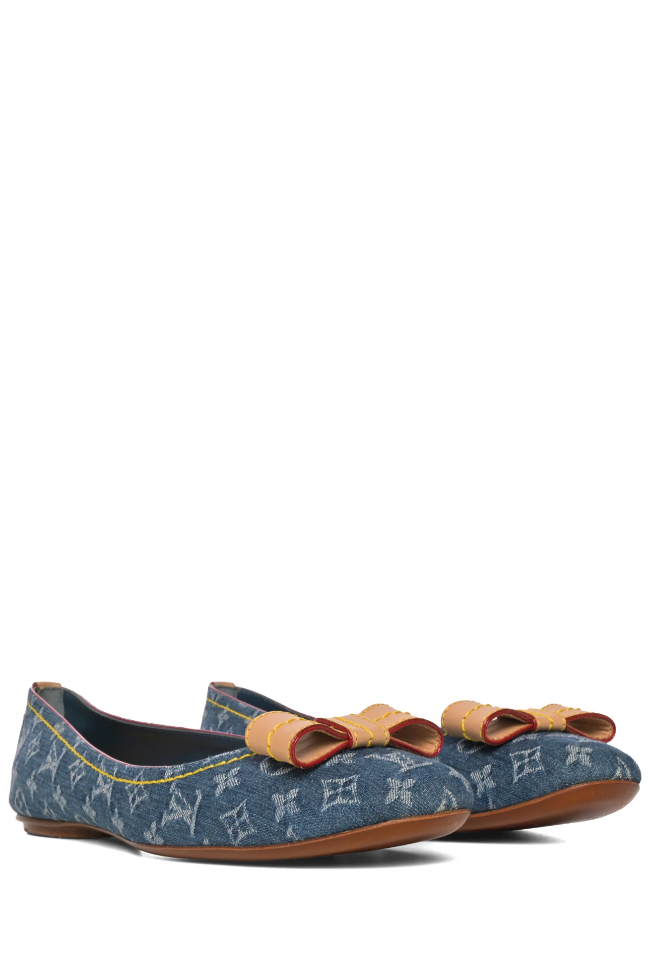 Louis Vuitton Size 38 Monogram Denim Bow Ballet Flats - Image 2