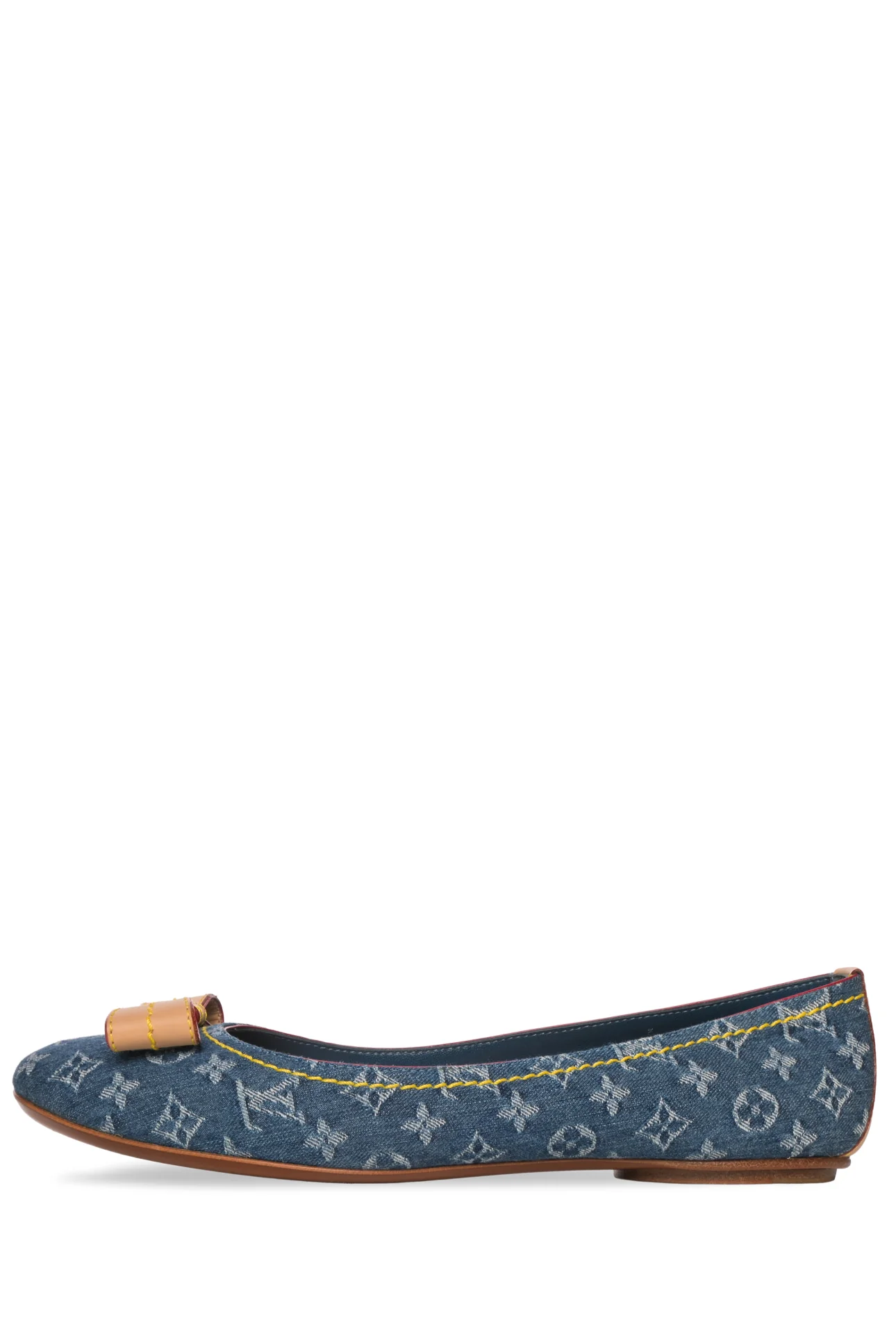 Louis Vuitton Size 38 Monogram Denim Bow Ballet Flats - Image 3