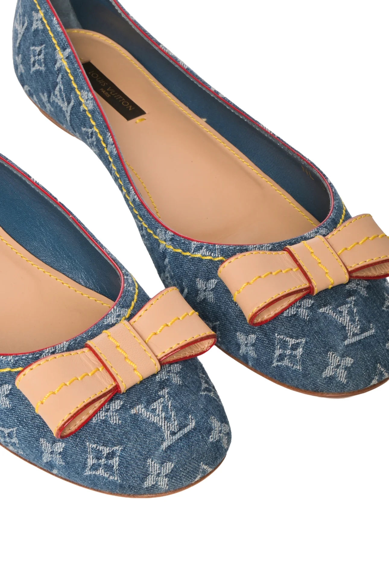 Louis Vuitton Size 38 Monogram Denim Bow Ballet Flats - Image 4