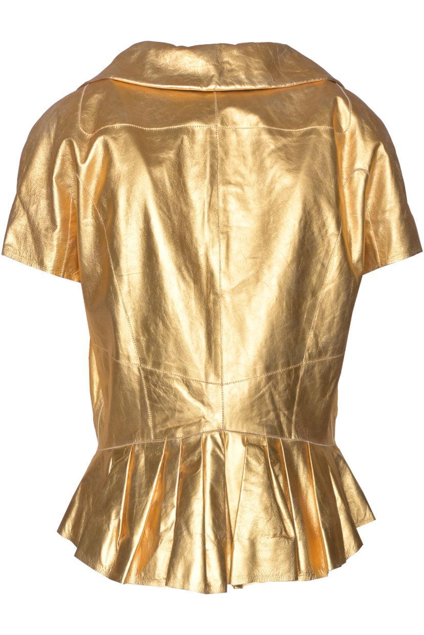 Louis Vuitton Size 42 Metallic Leather Short Sleeve Peplum Jacket - Image 2