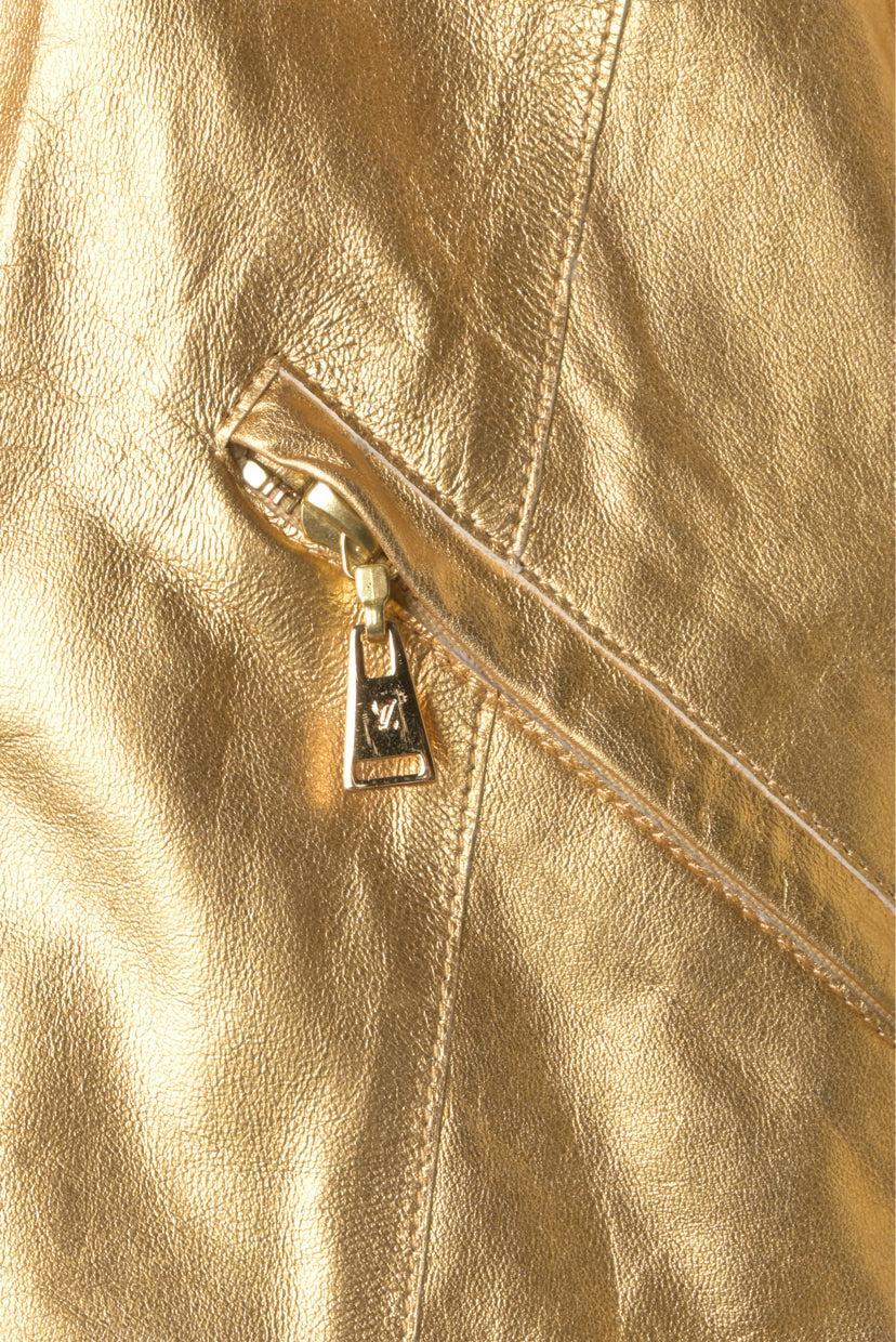 Louis Vuitton Size 42 Metallic Leather Short Sleeve Peplum Jacket - Image 3