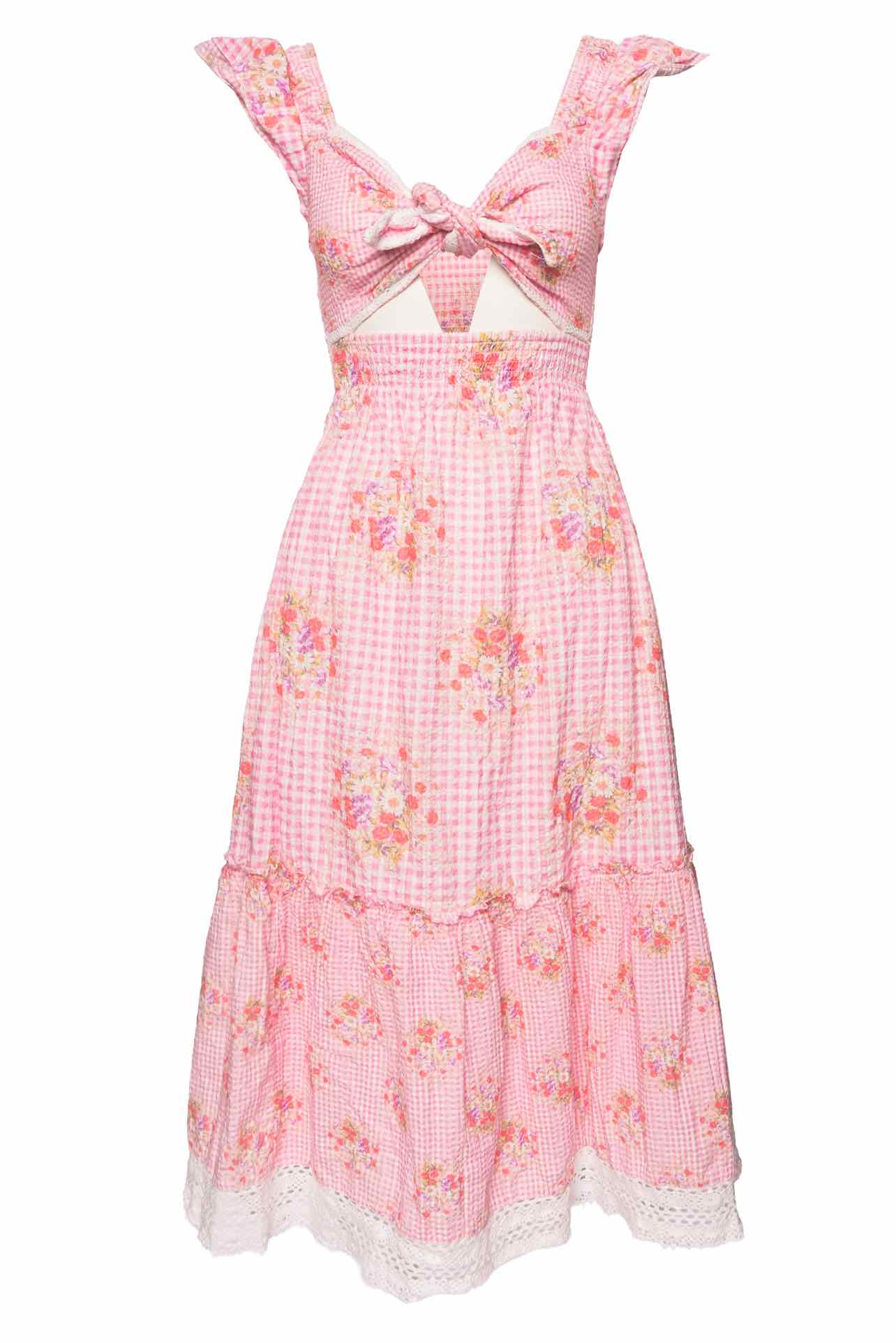 Love Shack Fancy Size XS Emeka Floral Gingham Seersucker Midi Dress