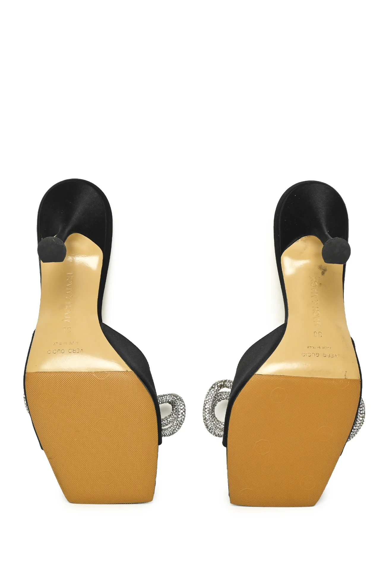 Mach & Mach Size 38 Double Bow Crystal-Embellished Satin Mules - Image 5