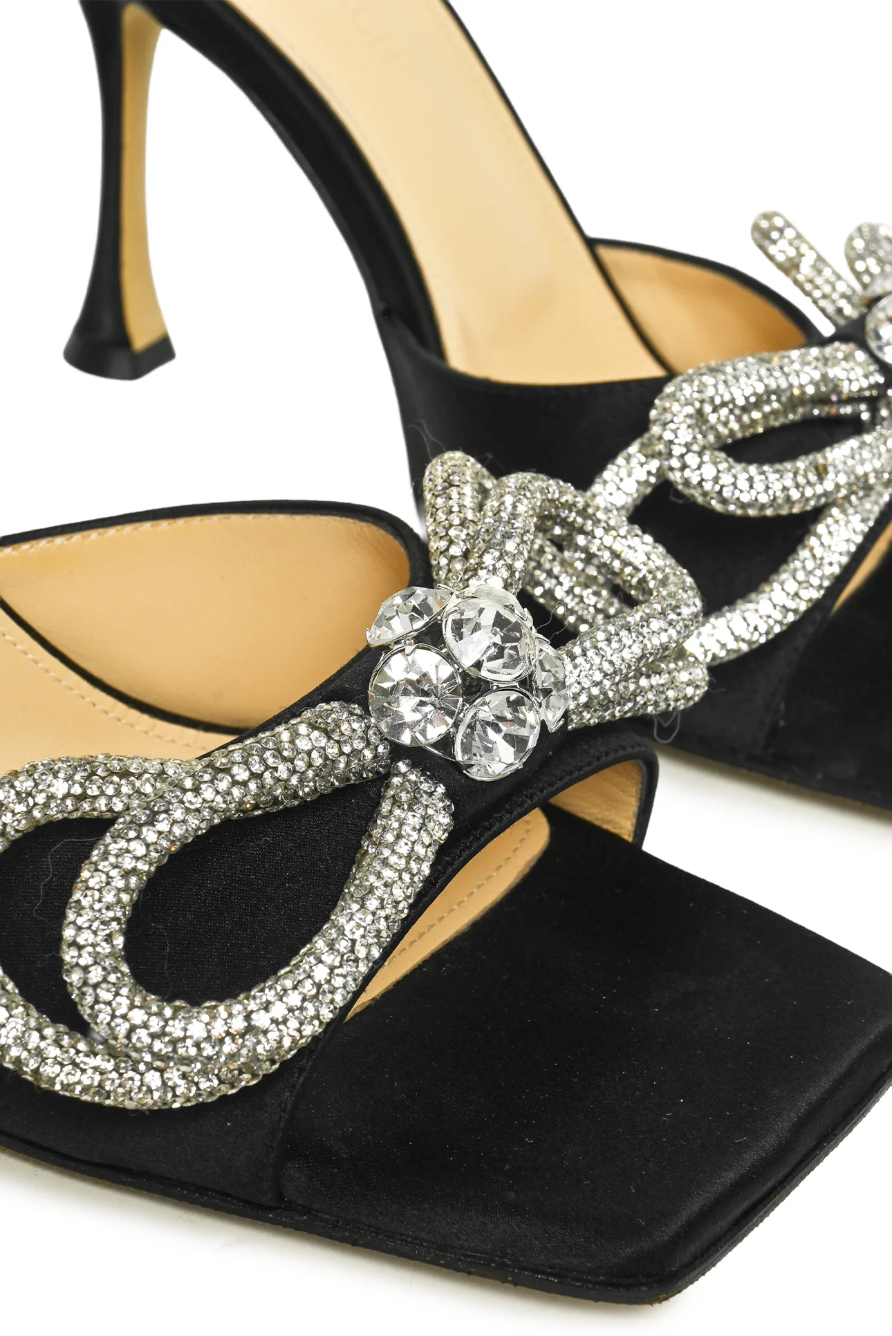 Mach & Mach Size 38 Double Bow Crystal-Embellished Satin Mules - Image 6