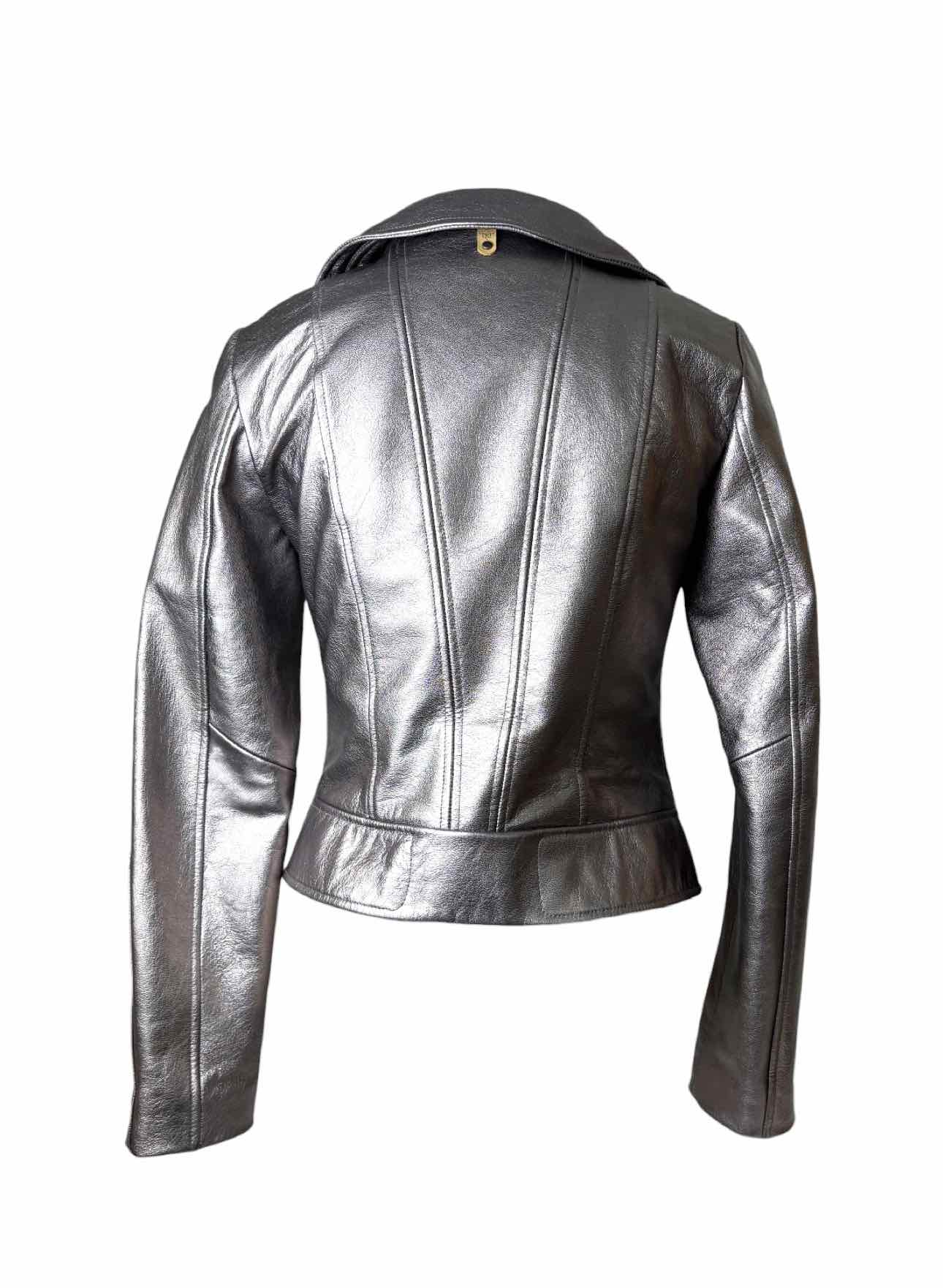 Mackage Size S Metallic Silver Leather Moto Jacket - Image 2