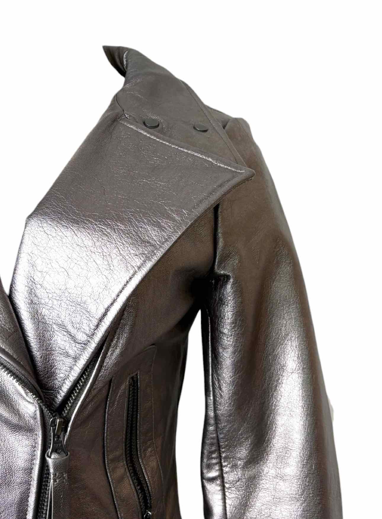 Mackage Size S Metallic Silver Leather Moto Jacket - Image 3