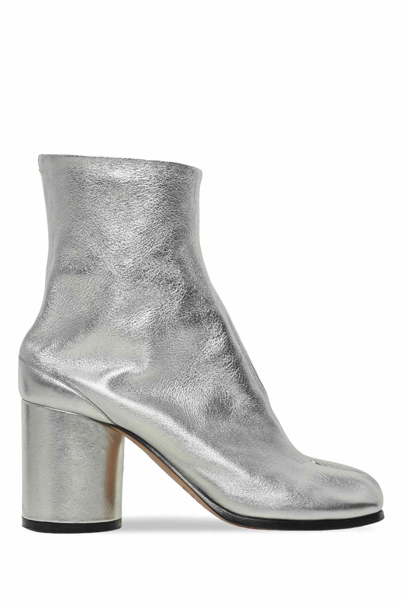 Maison Martin Margiela Size 35 Metallic Silver Leather Tabi Ankle Boots