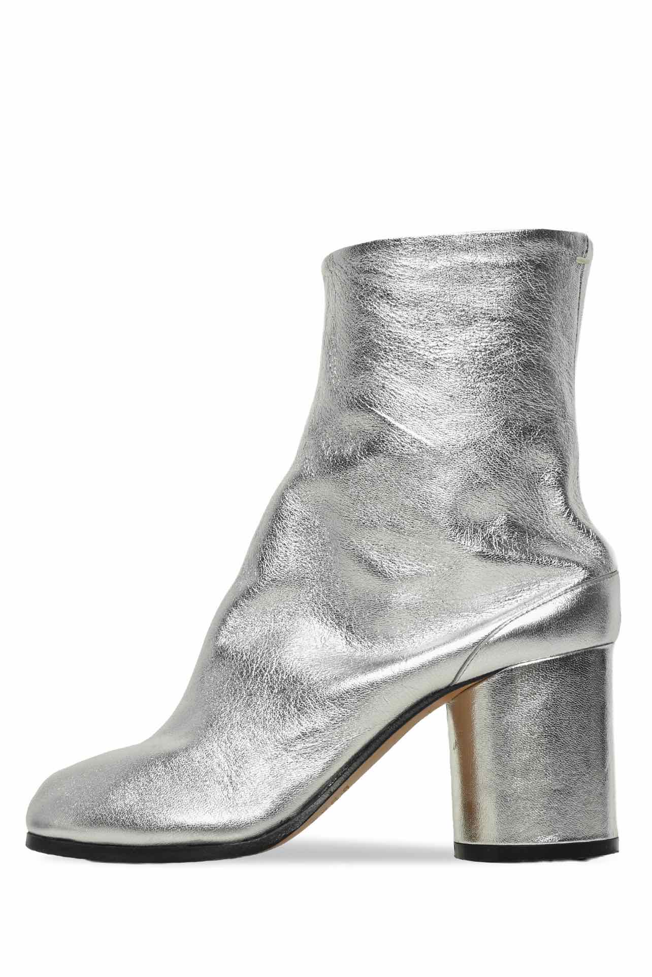 Maison Martin Margiela Size 35 Metallic Silver Leather Tabi Ankle Boots - Image 3