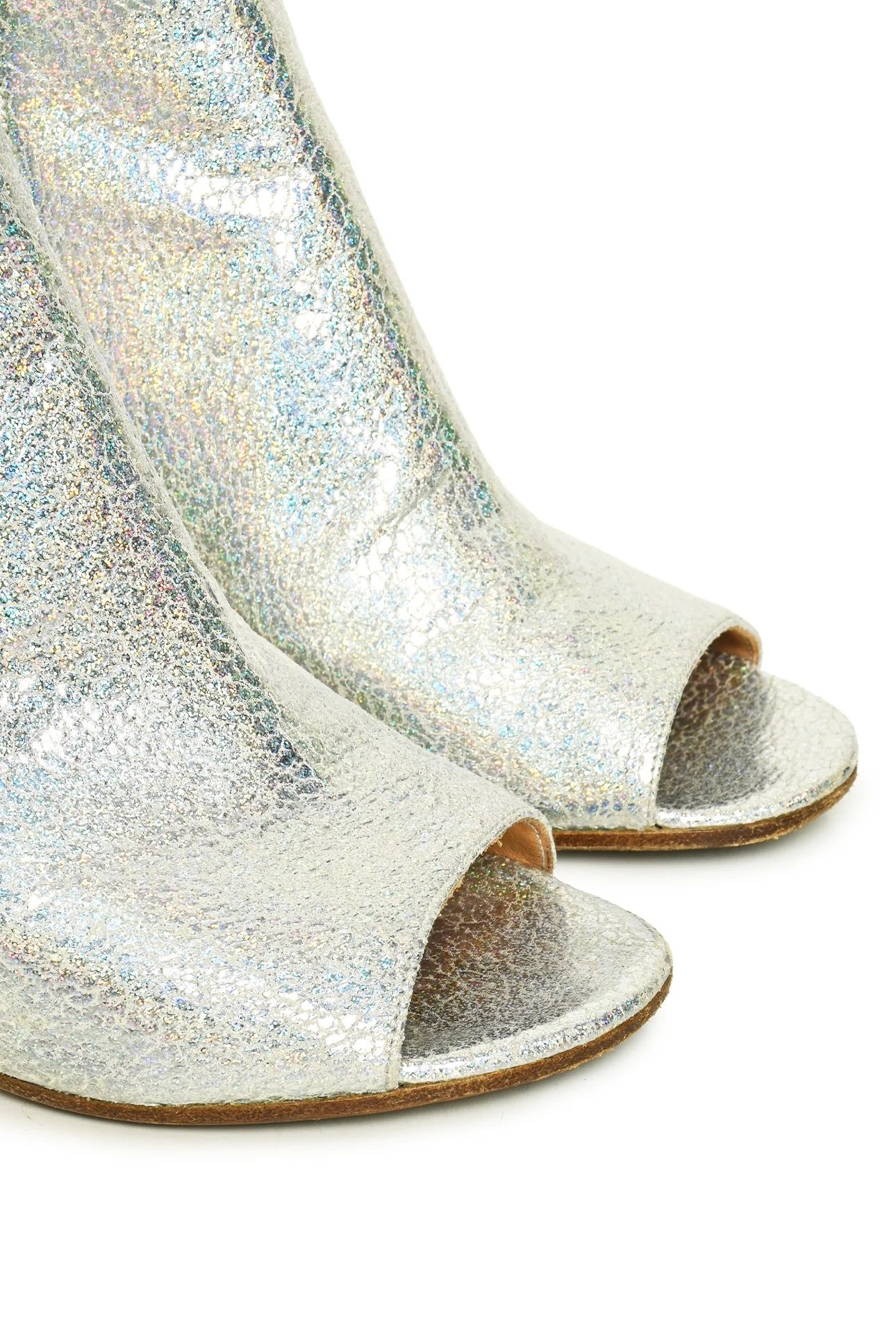 Maison Martin Margiela Size 37 Crinkled Iridescent Leather Open-Toe Ankle Boots - Image 5