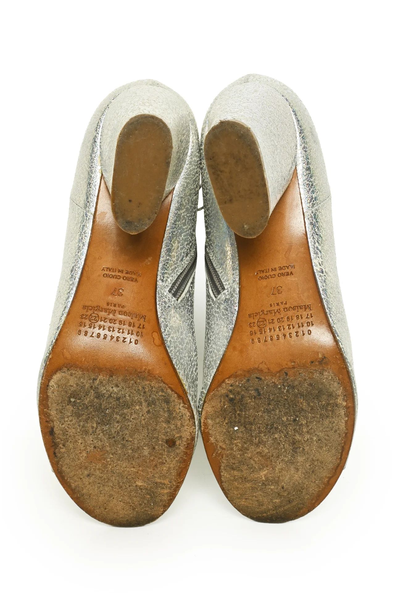 Maison Martin Margiela Size 37 Crinkled Iridescent Leather Open-Toe Ankle Boots - Image 7