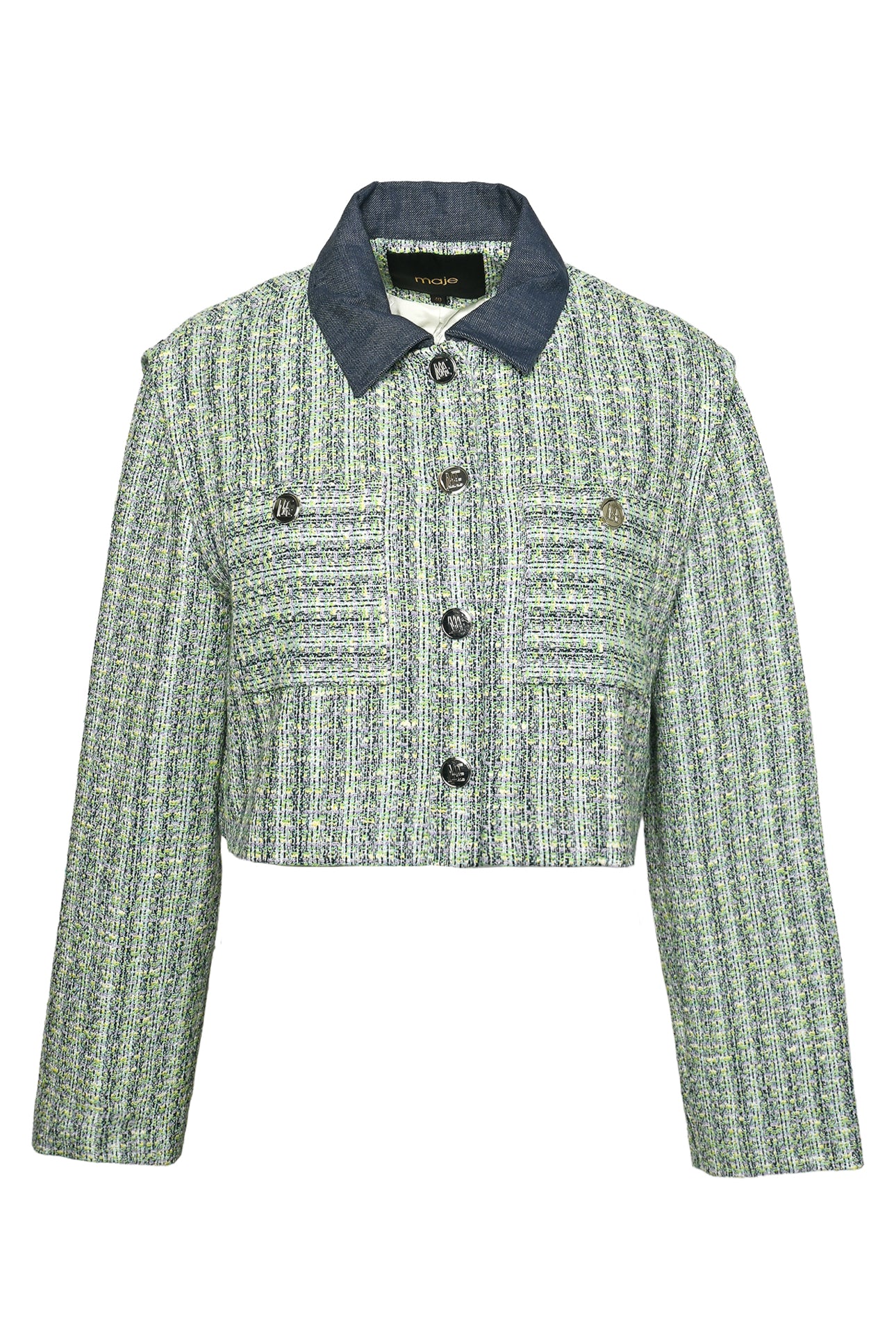 Maje Size 40 Contrast Tweed Cropped Jacket