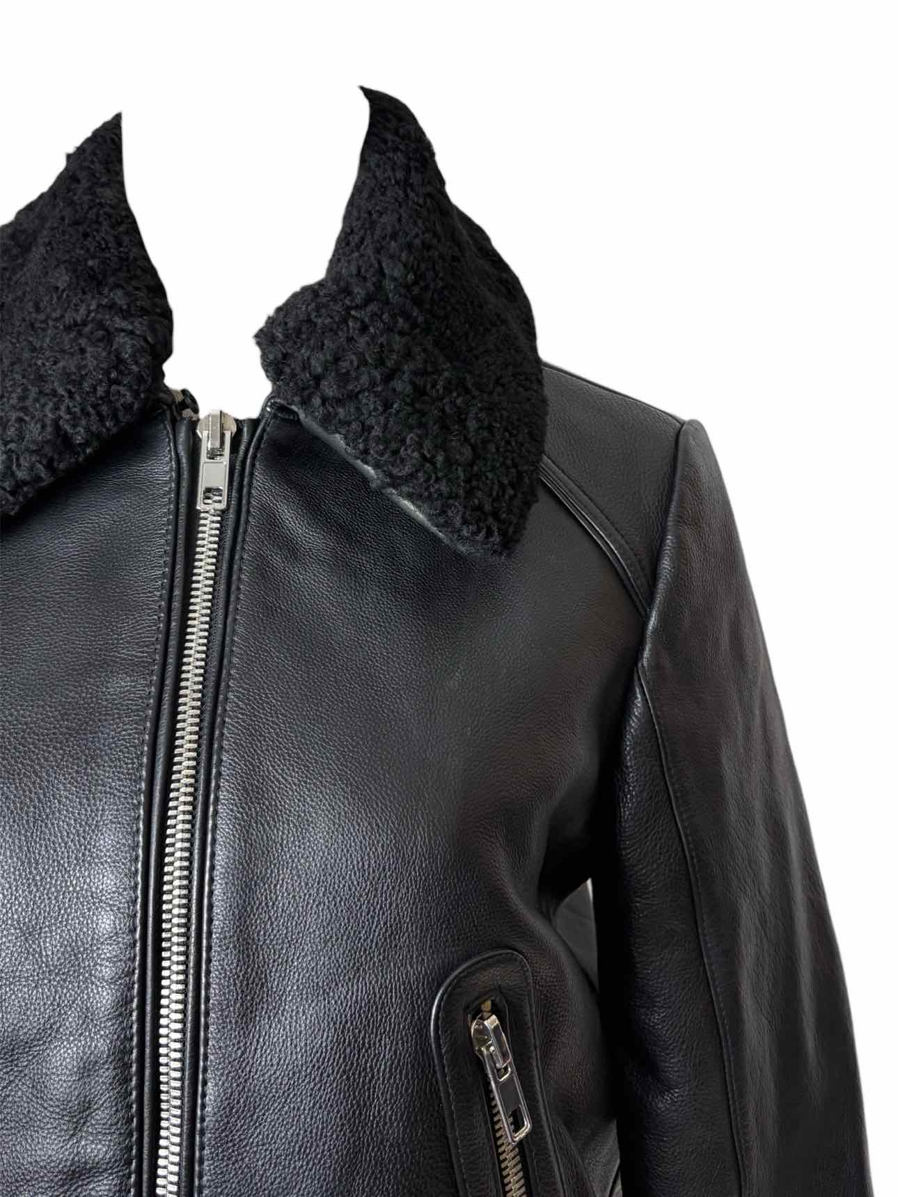 maje Size 40 Leather w/Shearling Collar Moto Jacket - Image 3