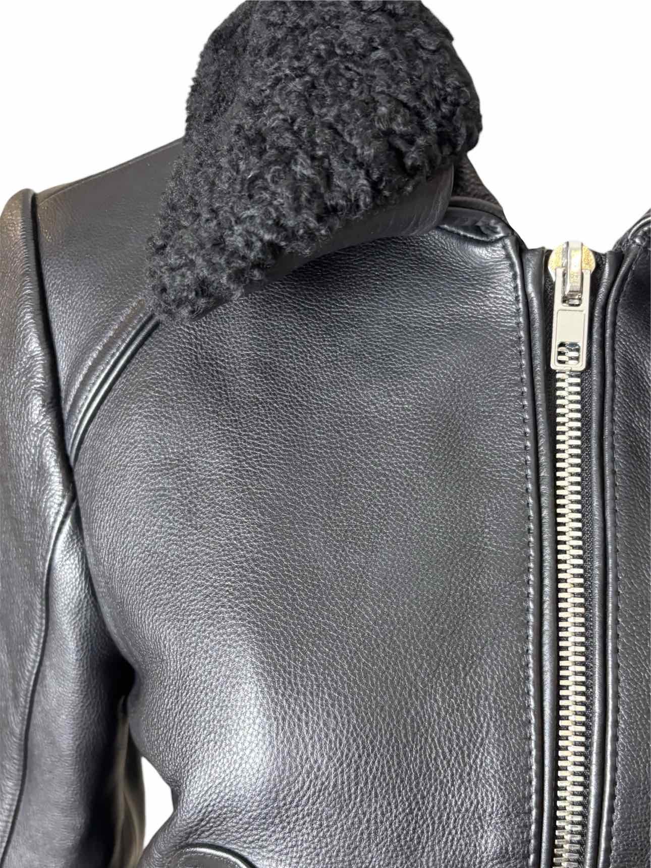 maje Size 40 Leather w/Shearling Collar Moto Jacket - Image 5
