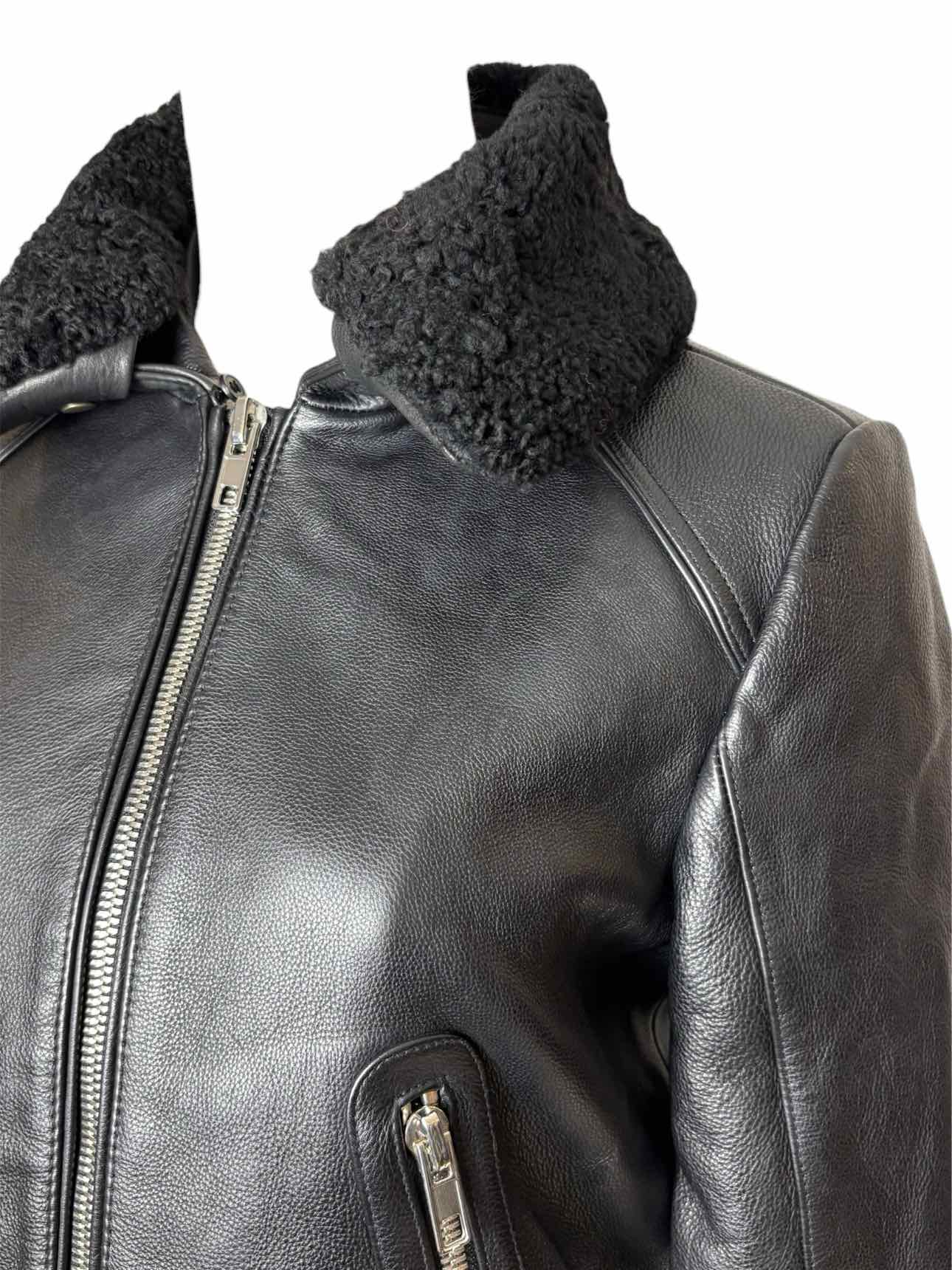 maje Size 40 Leather w/Shearling Collar Moto Jacket - Image 6