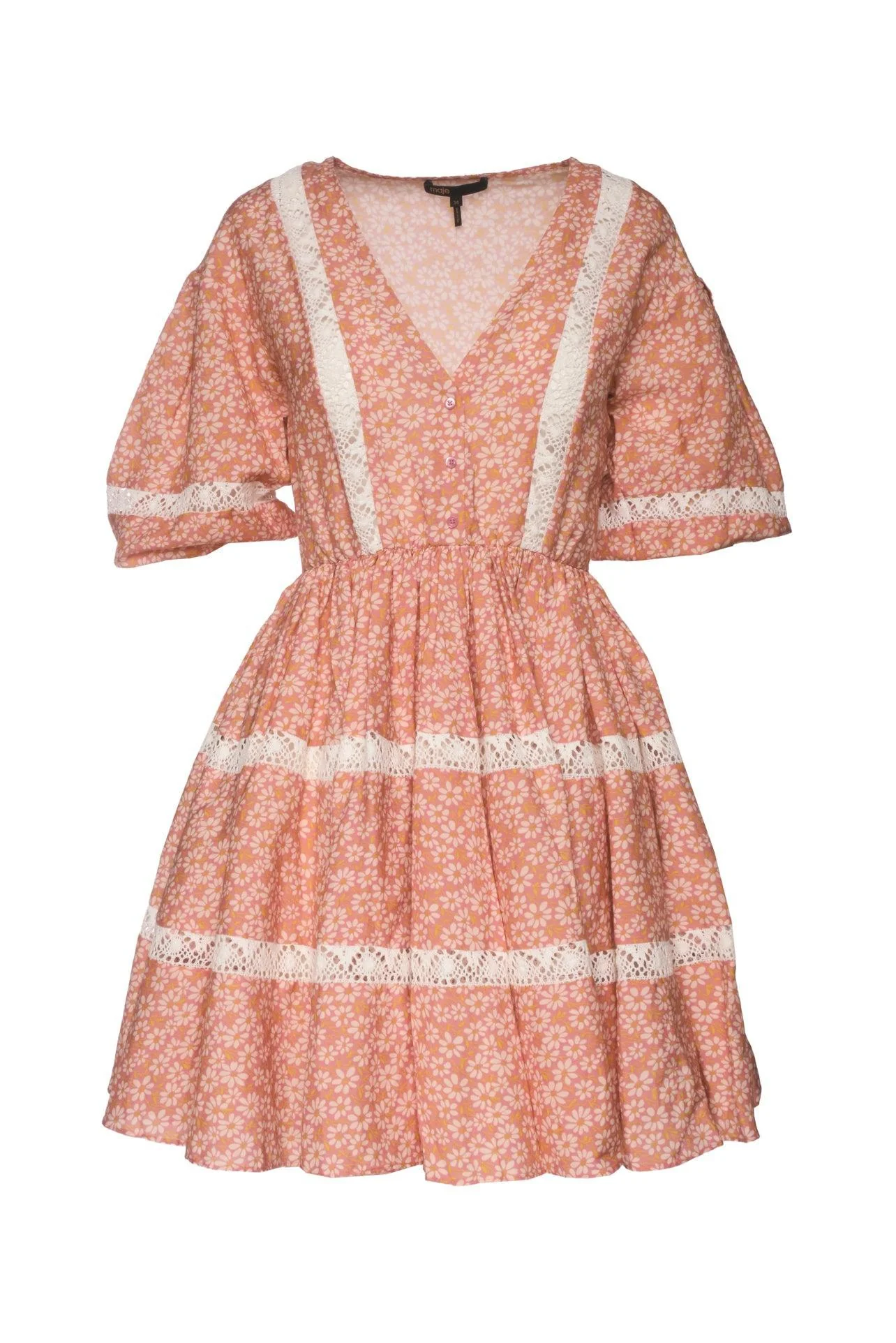 maje Size XS Floral Print Lace Braid Dress