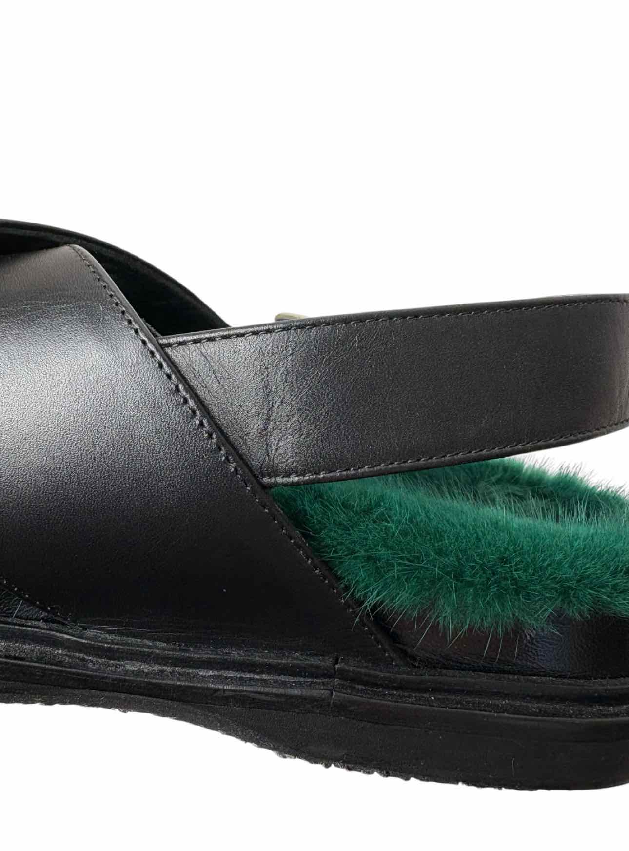 Marni Fussbett Size 39.5 Green Fur Lined Leather Sandals - Image 10