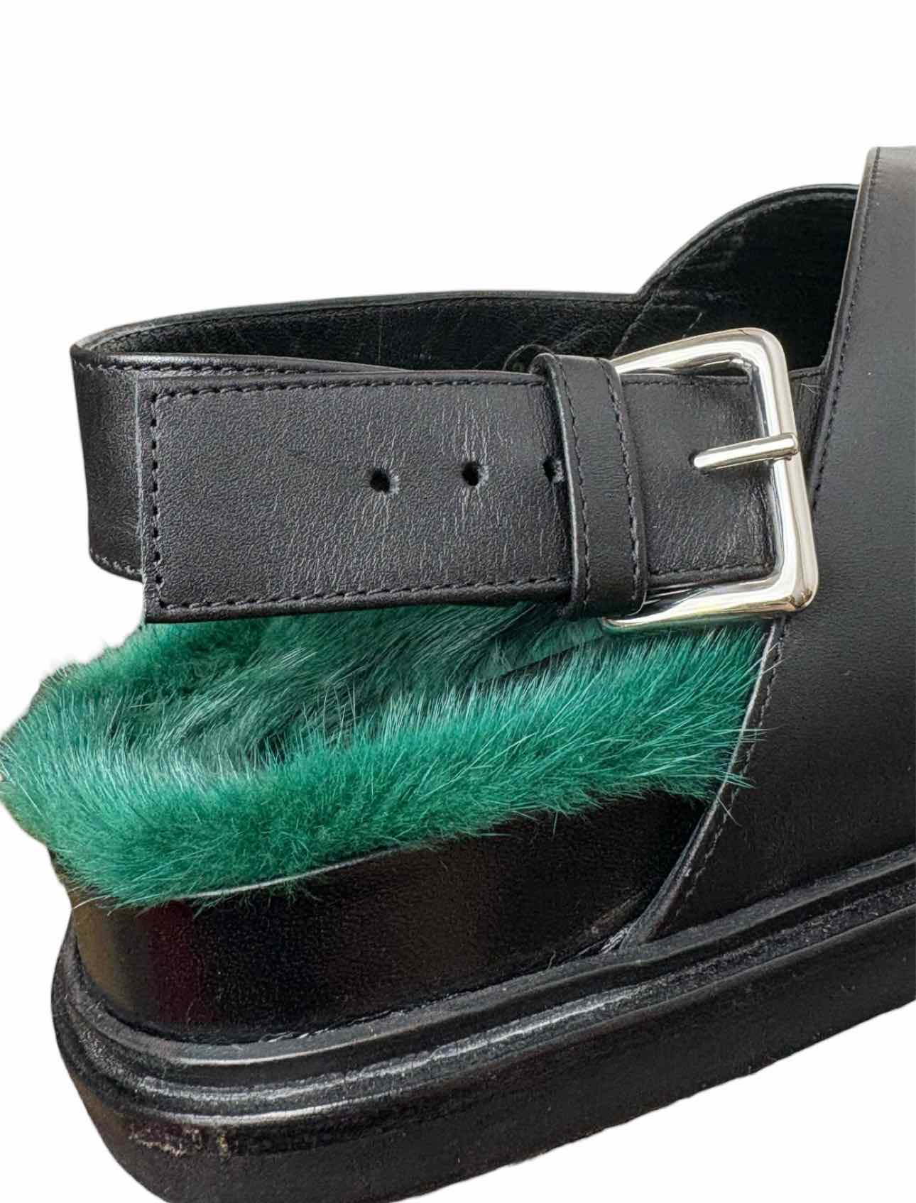 Marni Fussbett Size 39.5 Green Fur Lined Leather Sandals - Image 12