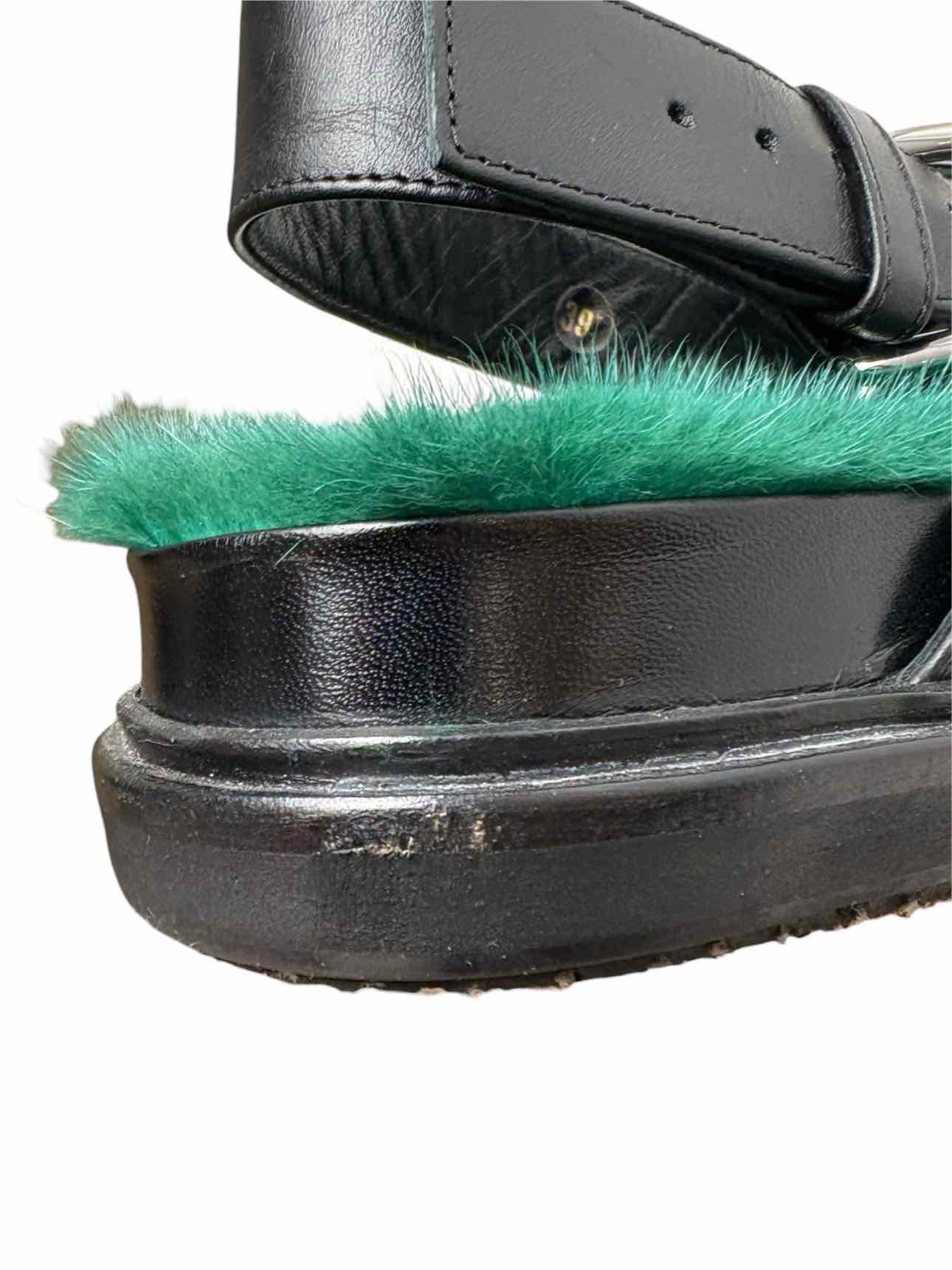 Marni Fussbett Size 39.5 Green Fur Lined Leather Sandals - Image 13