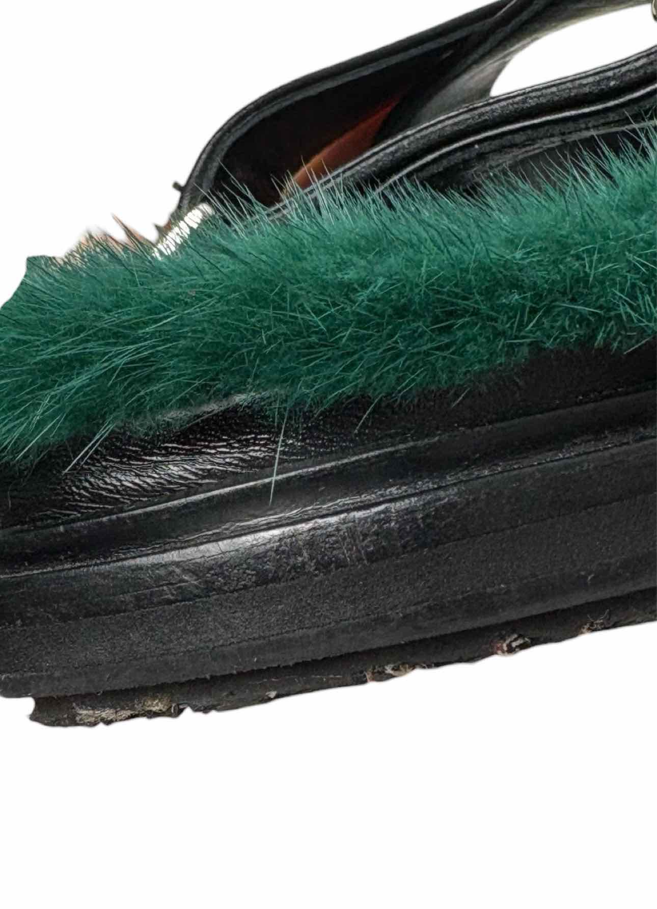 Marni Fussbett Size 39.5 Green Fur Lined Leather Sandals - Image 14