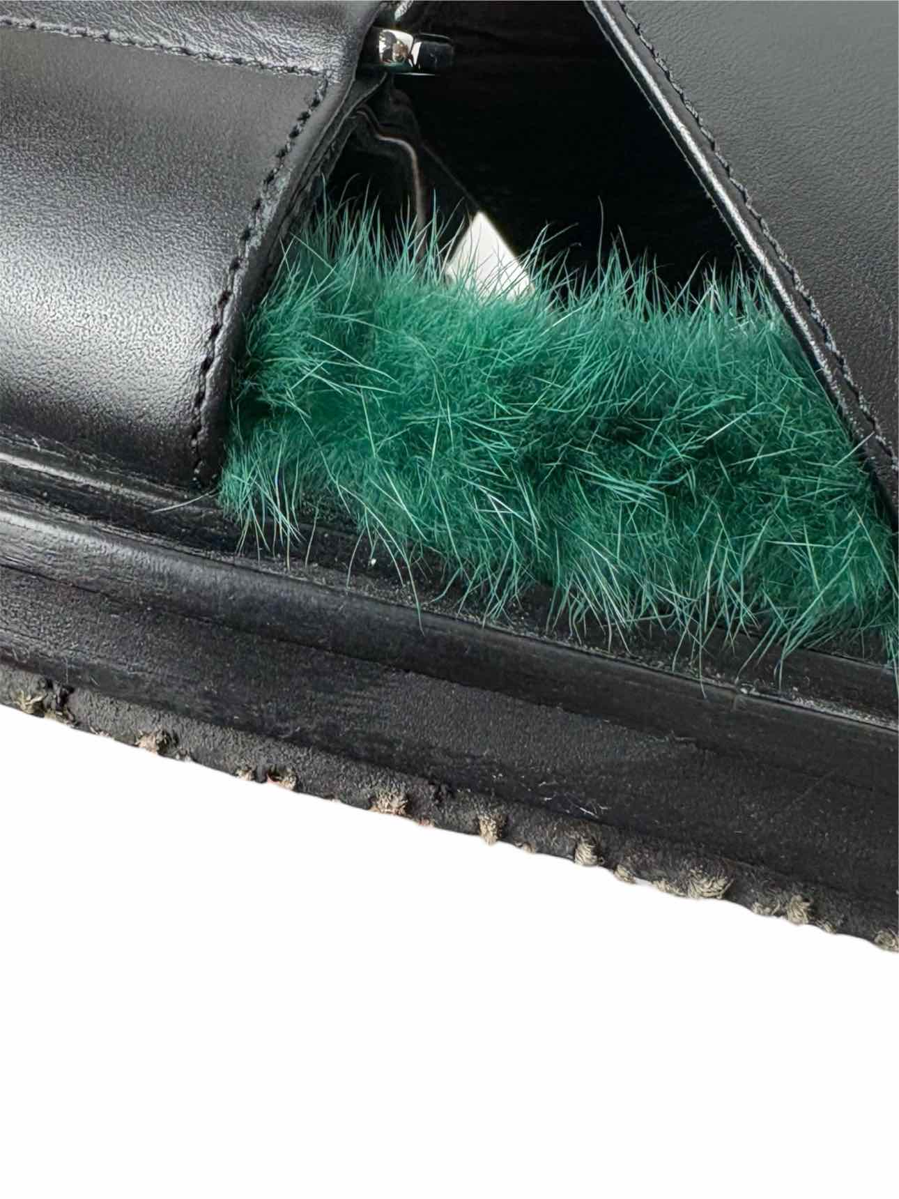 Marni Fussbett Size 39.5 Green Fur Lined Leather Sandals - Image 15