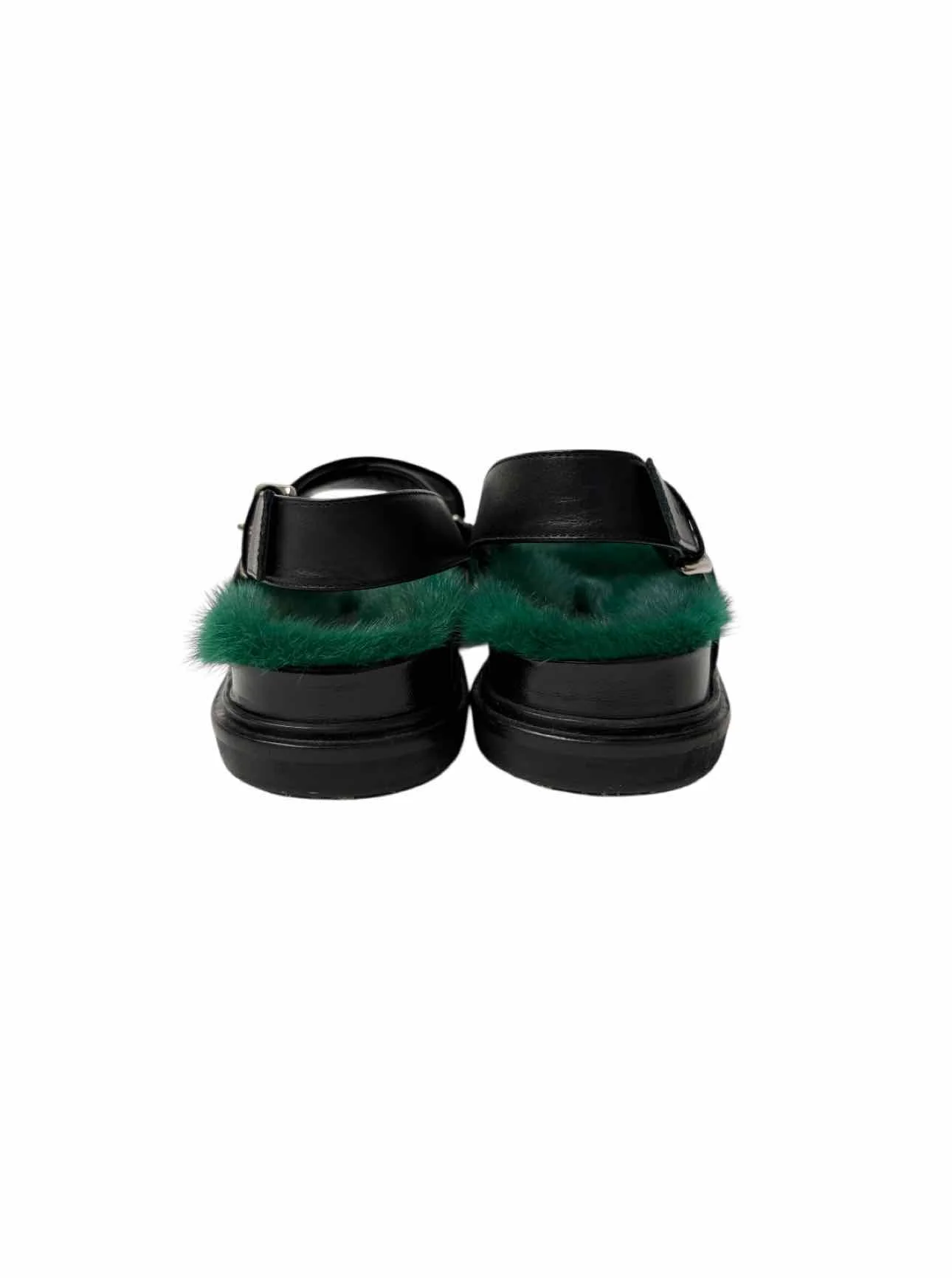 Marni Fussbett Size 39.5 Green Fur Lined Leather Sandals - Image 4