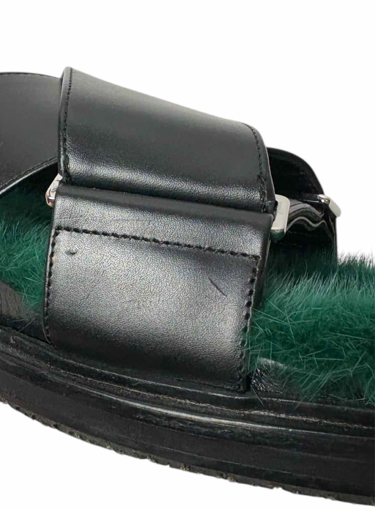 Marni Fussbett Size 39.5 Green Fur Lined Leather Sandals - Image 6