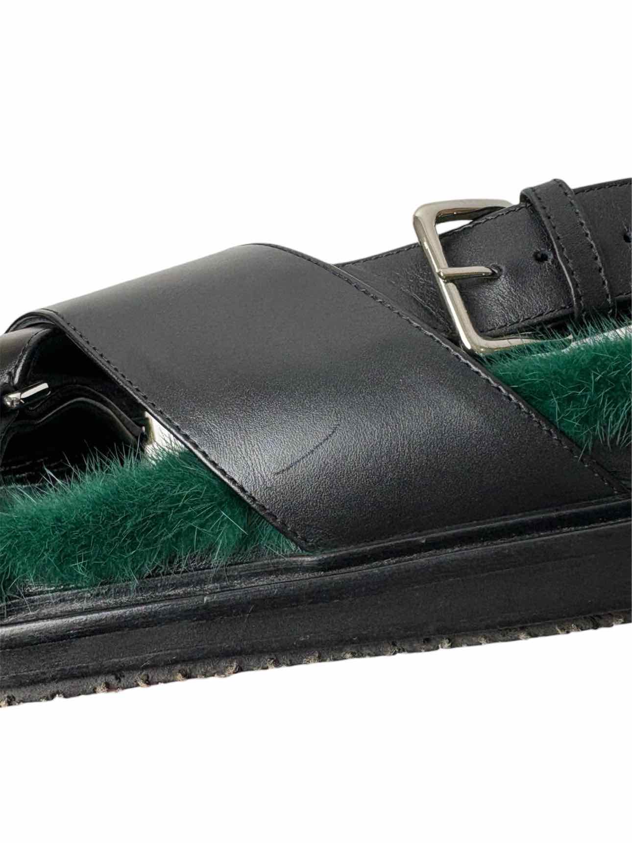 Marni Fussbett Size 39.5 Green Fur Lined Leather Sandals - Image 7