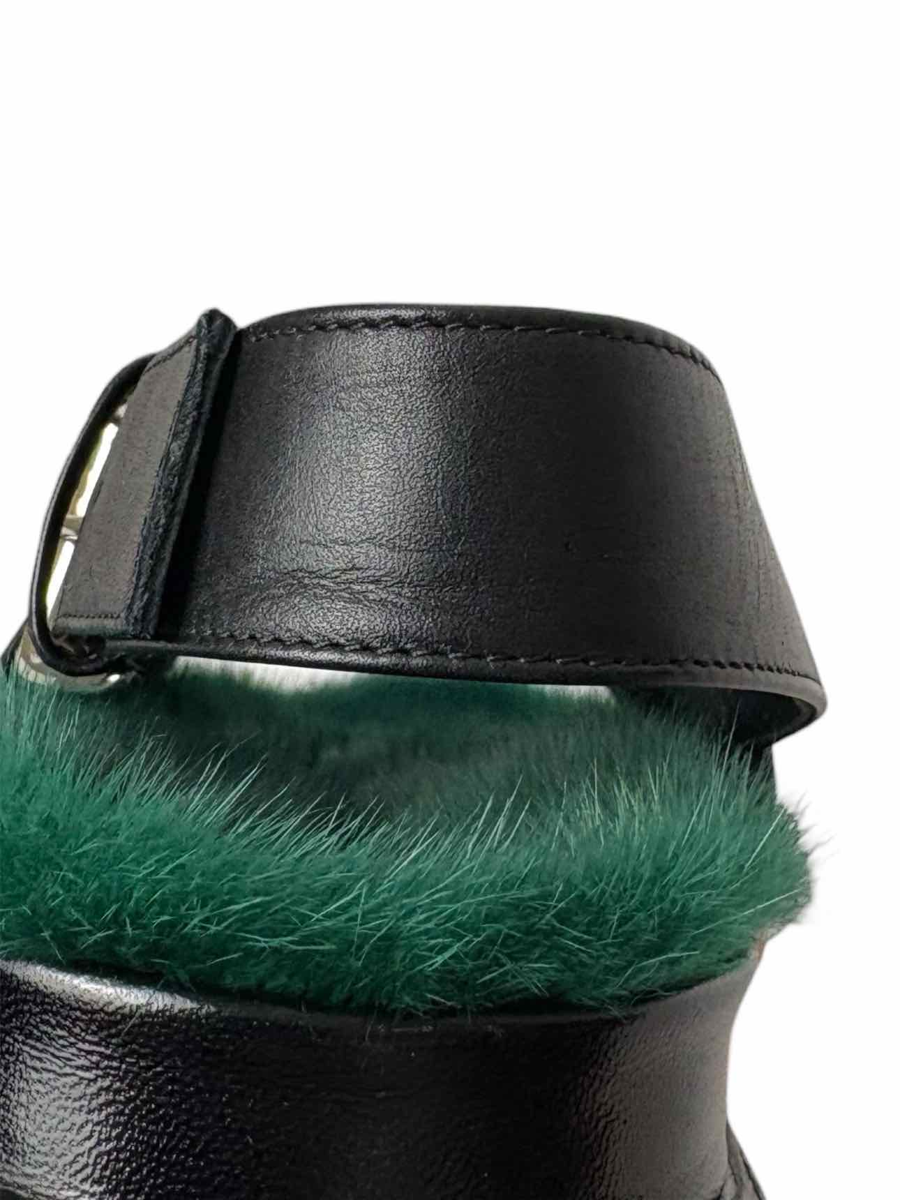 Marni Fussbett Size 39.5 Green Fur Lined Leather Sandals - Image 8